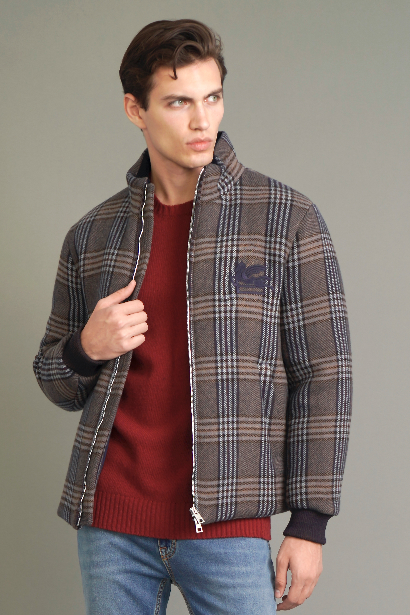 ETRO Padded Checked Wool Blend Jacket