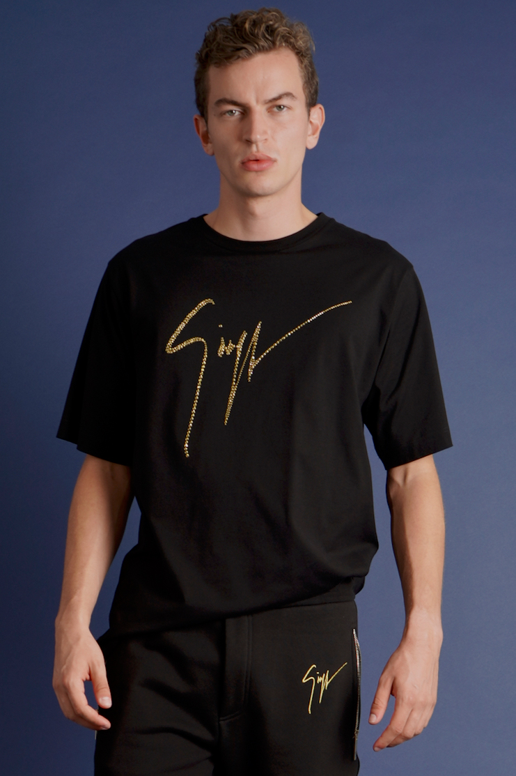 GIUSEPPE ZANOTTI Rhinestone Signature Embroidery T-Shirt
