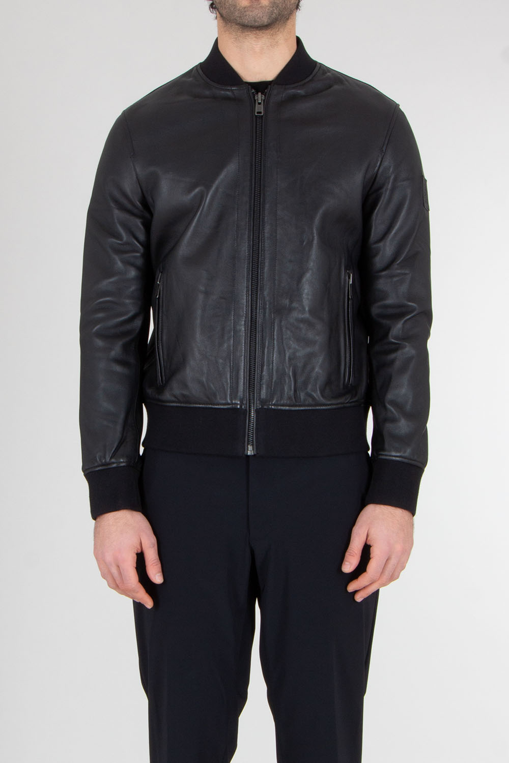 BELSTAFF Regular Fit Burnished Sheepskin Nappa Leather Bomber Jacket Landmark