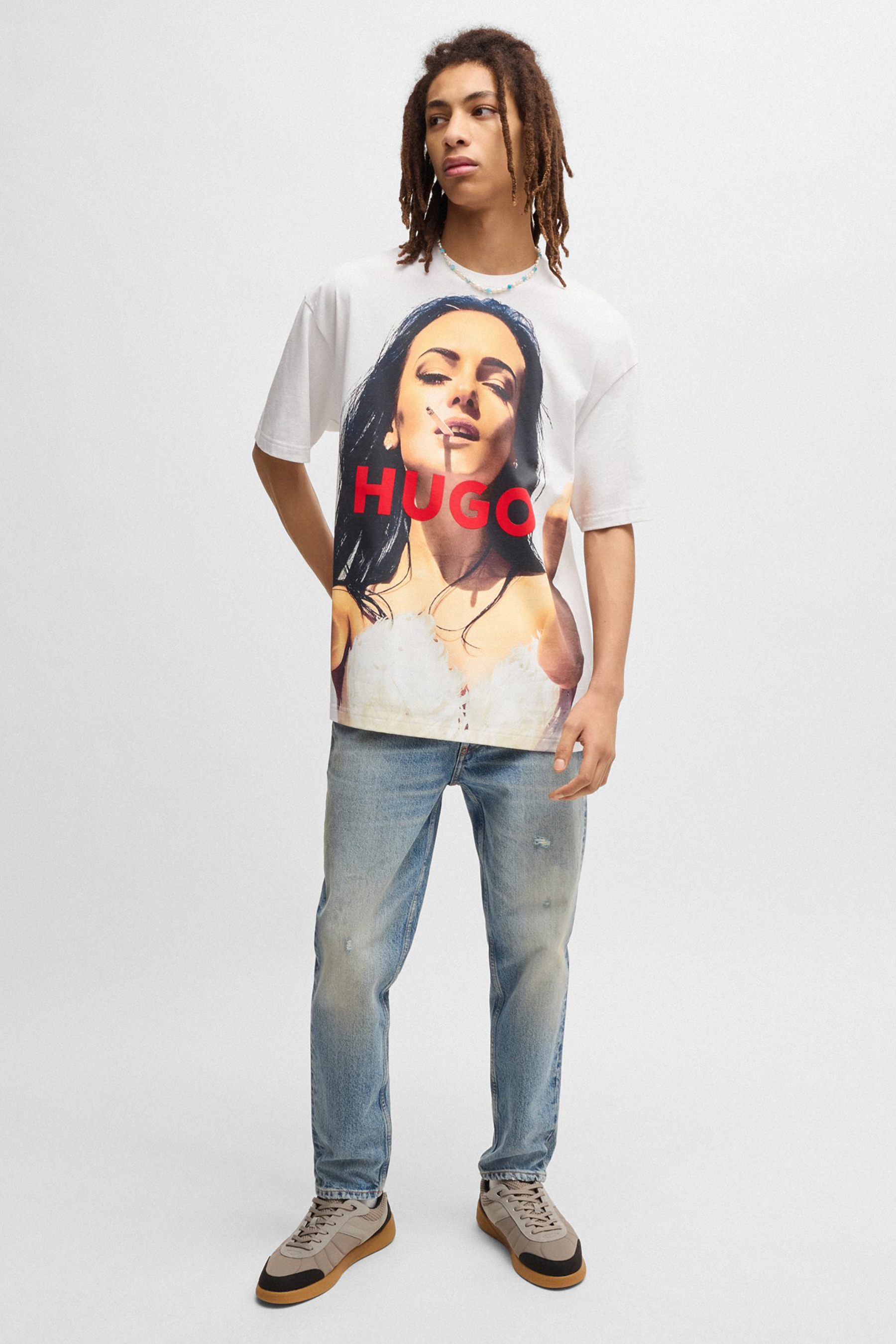 HUGO Oversized Printed Cotton Jersey T-Shirt Duwedie HUGO Oversized Printed Cotton Jersey T-Shirt Duwedie
