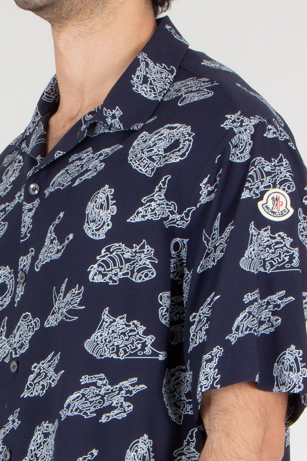 MONCLER Regular Fit Allover Print Viscose Short-Sleeve Shirt