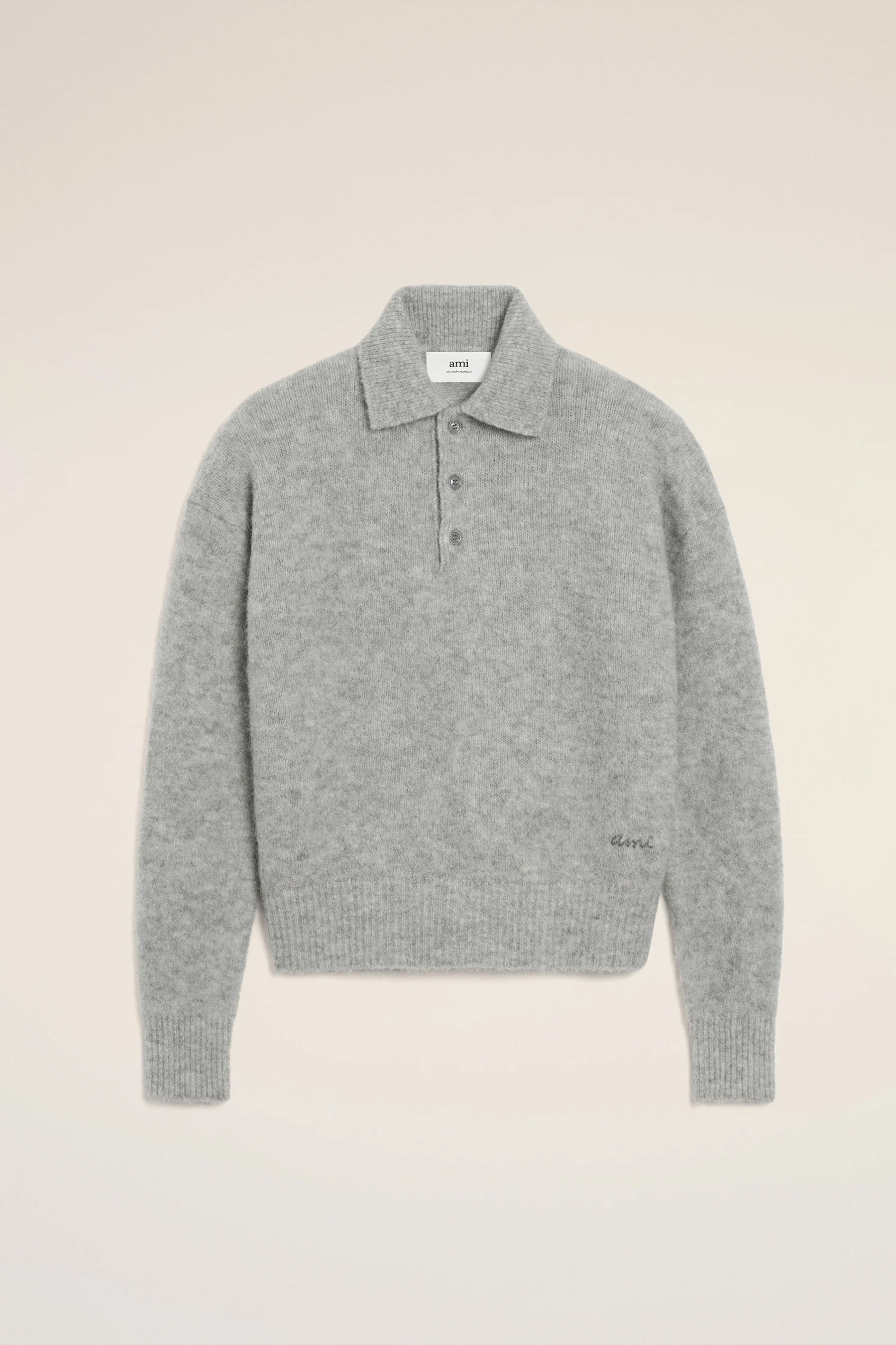 AMI PARIS Relaxed Fit Embroidered Baby Alpaca-Wool Blend Knit Polo Bekleidung, Strickwaren, Pullover, Sweatshirt