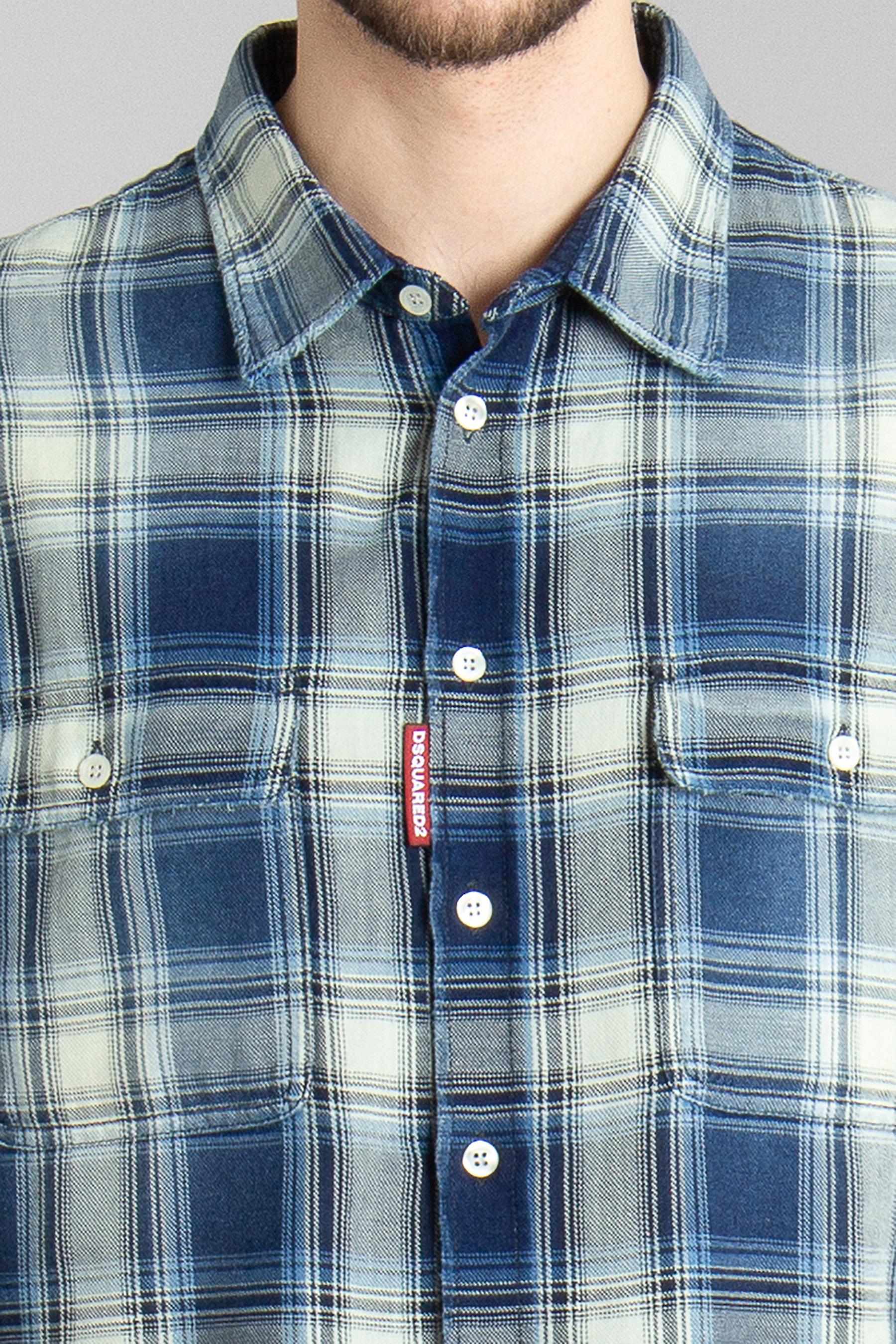 DSQUARED2 Loose Fit Washed Checked Cotton Flannel Dropped Shoulder Shirt DSQUARED2 Loose Fit Washed Checked Cotton Flannel Dropped Shoulder Shirt