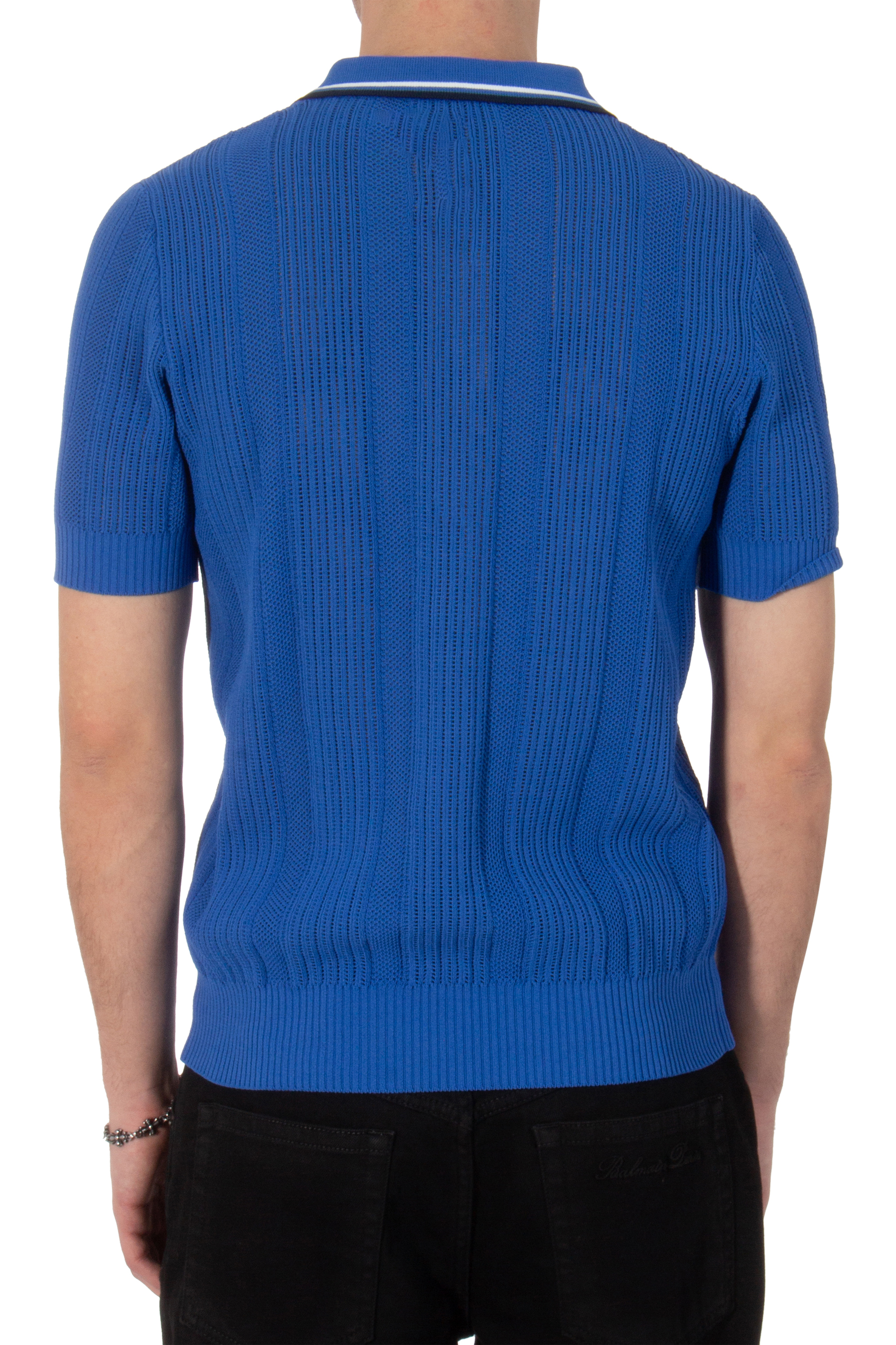 DSQUARED2 Knitted Openwork Cotton Blend Polo Shirt