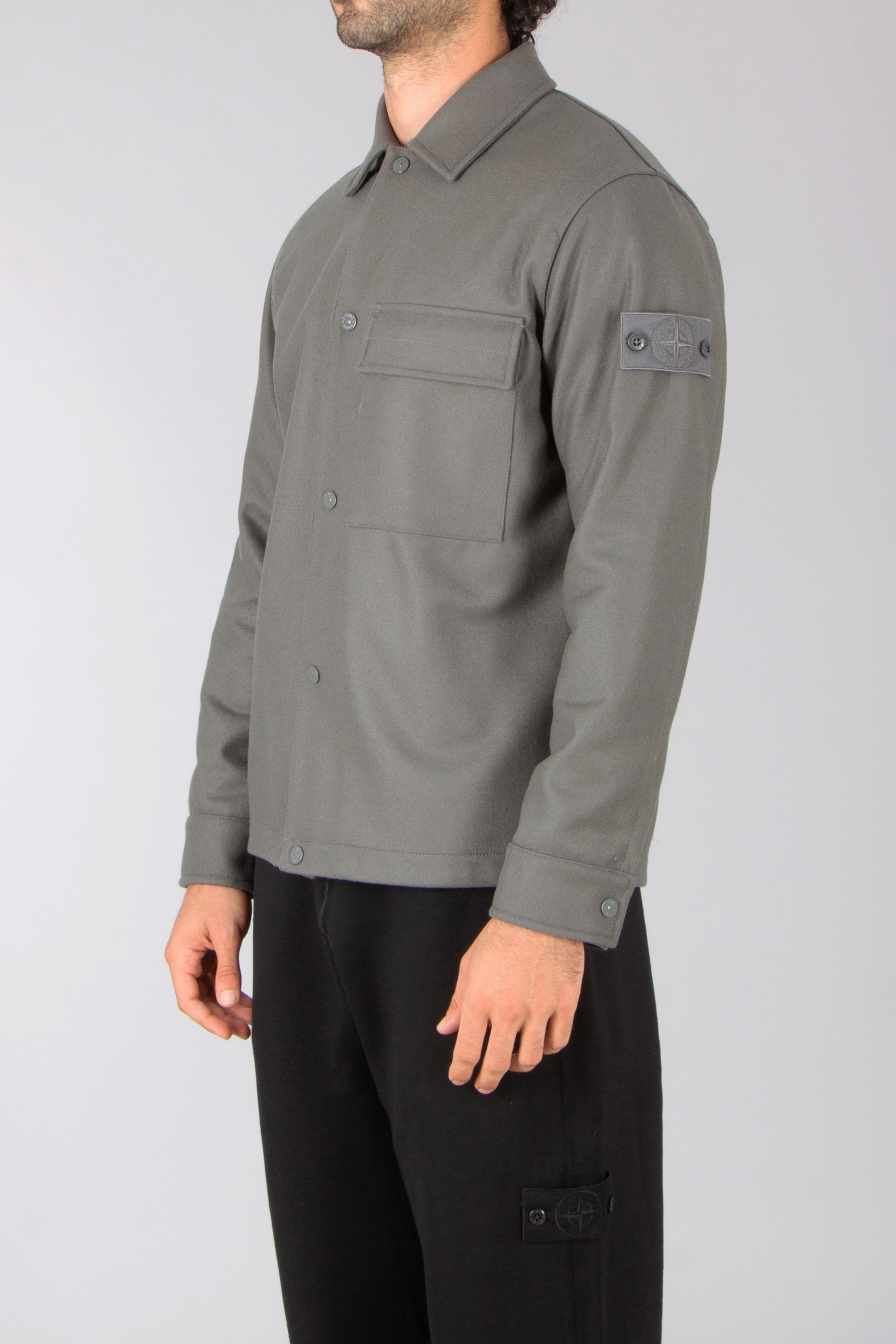STONE ISLAND Regular Fit Ghost Piece Virgin Wool Blend Overshirt Hemd, Langarm, Ärmel, Kleid, Hemd, Mantel
