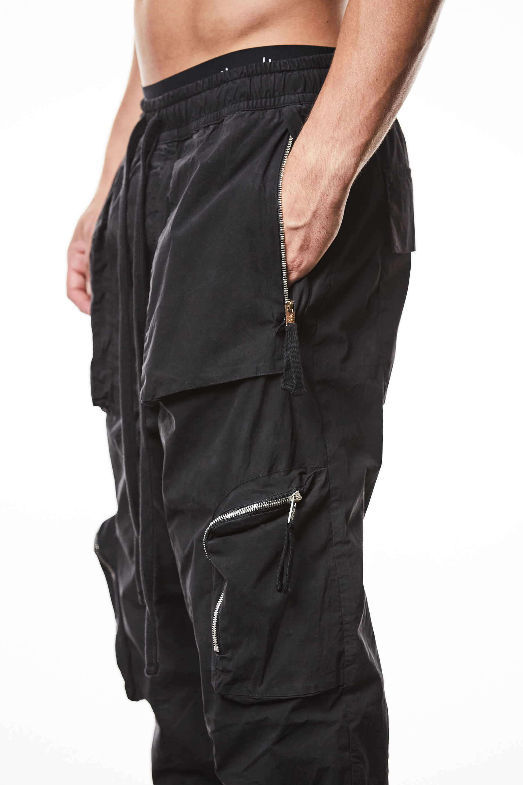 THOM KROM Dropped Crotch Washed Crashed Cotton Stretch Cargo Pants THOM KROM Dropped Crotch Washed Crashed Cotton Stretch Cargo Pants