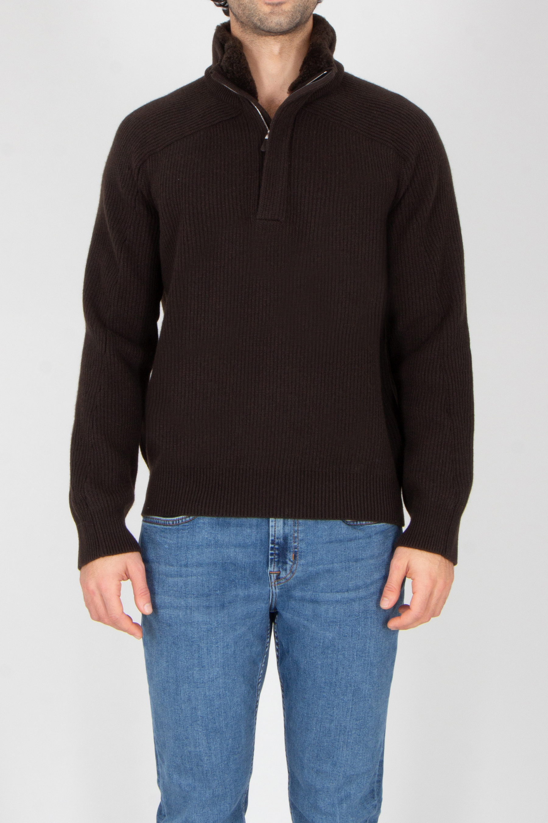 トップス d79.ySUPERFINEWOOLHIGHGAUGERIBKNIT ハーフジップミックスニットトップス[k9292d] | レディース