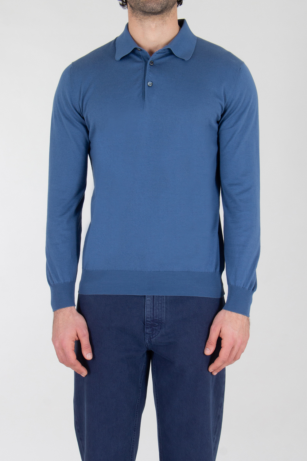 KITON Regular Fit Long Sleeve Knitted Cotton Polo Shirt