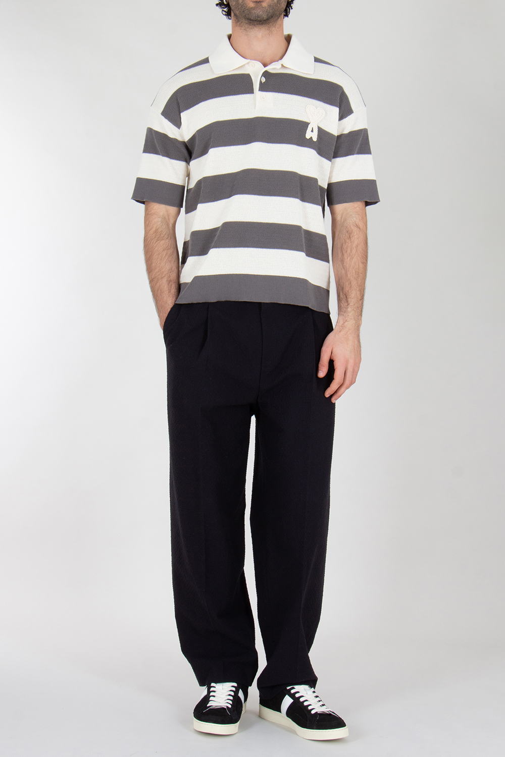 AMI PARIS Knitted Cotton Polo Shirt Ami De Coeur 