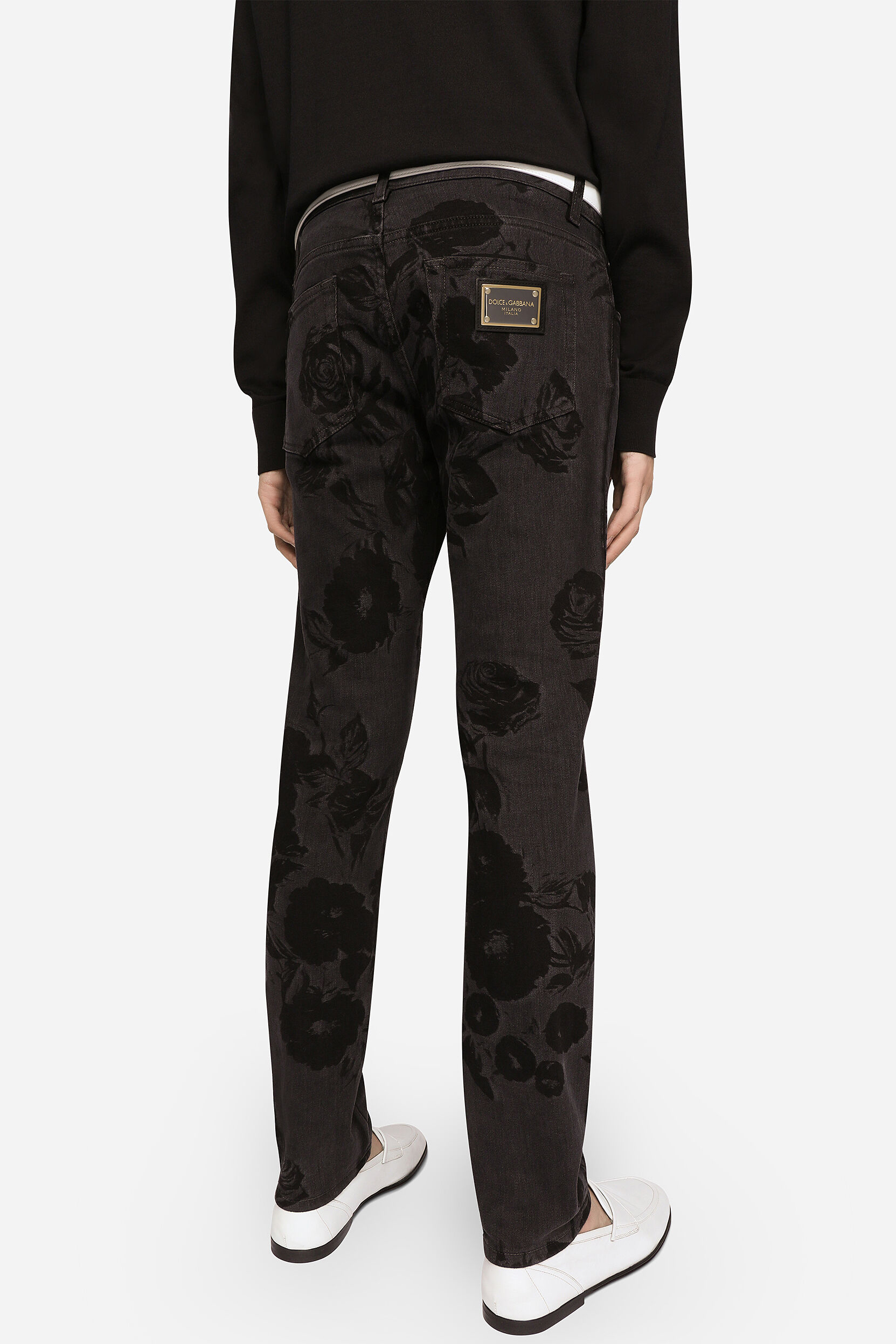 DOLCE & GABBANA Laser-etched Rose Design Skinny Jeans