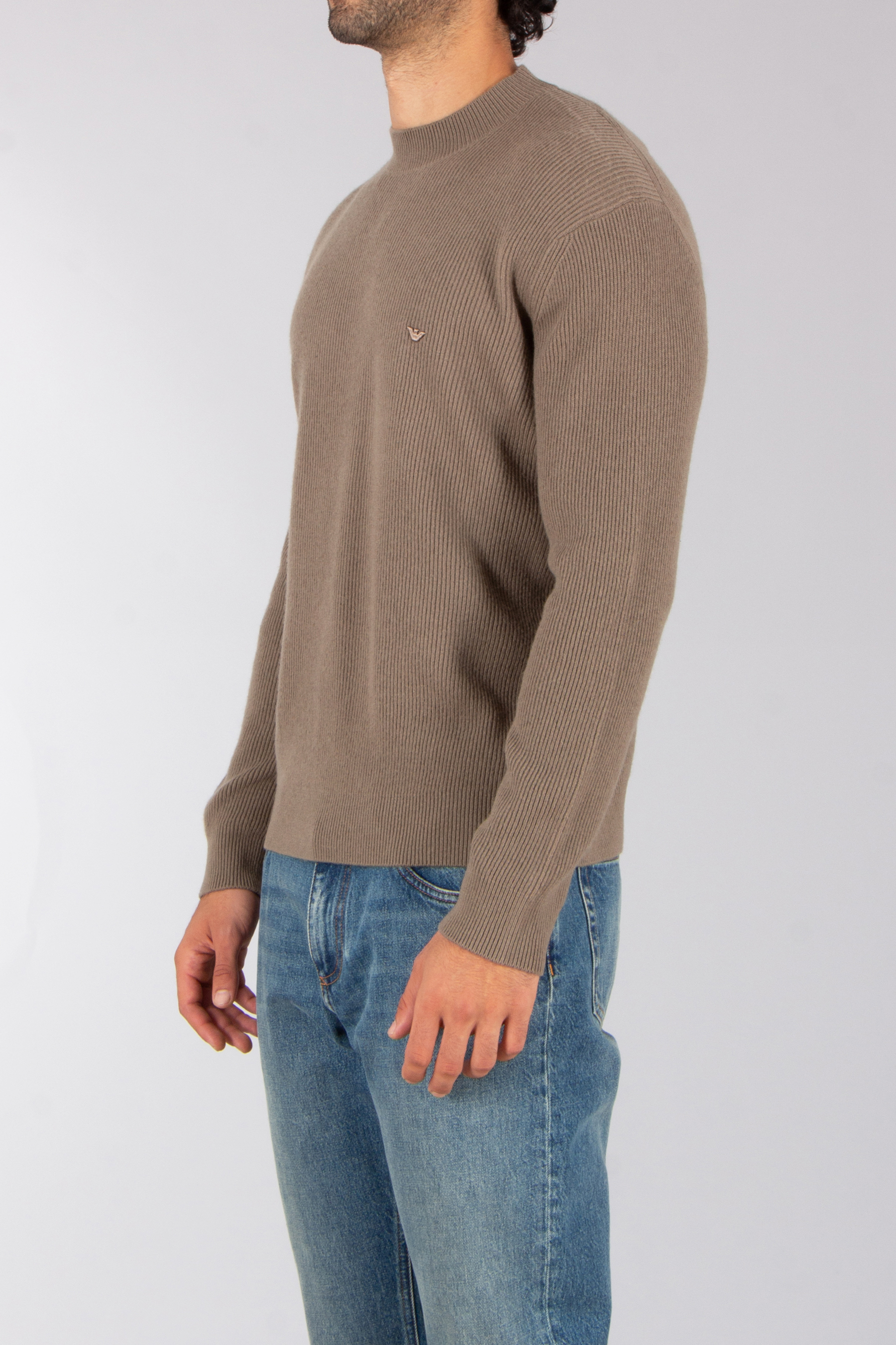 EMPORIO ARMANI Regular Fit Patent Knit Virgin Wool-Cashmere Blend Sweater Langarm, Ärmel, Strickwaren, Pullover, Hosen