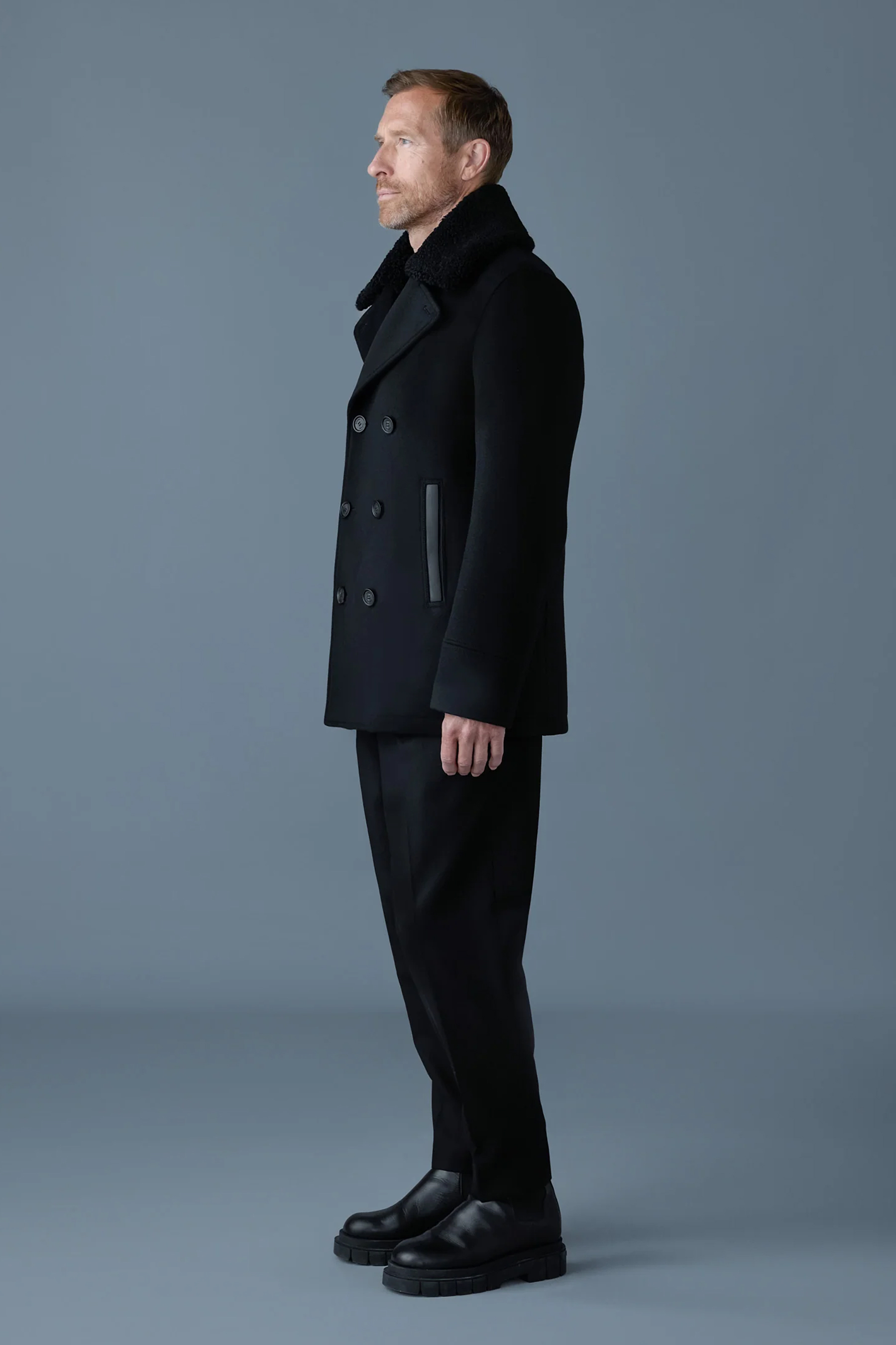 MACKAGE Shearling Trim Wool Pea Coat Cole MACKAGE Shearling Trim Wool Pea Coat Cole