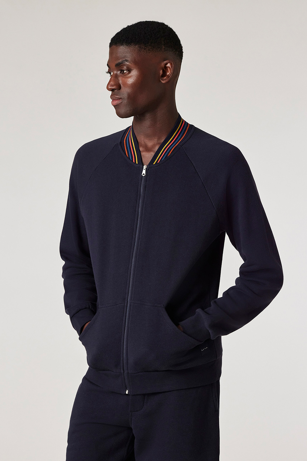 PAUL SMITH Regular Fit Artist Stripe Rib Cotton Fleece Zip Lounge Top