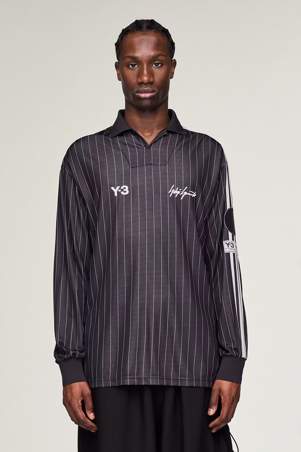 Y-3 Regular Fit Pinstripe Jacquard Zinedine Zidane Long-Sleeve Football Jersey