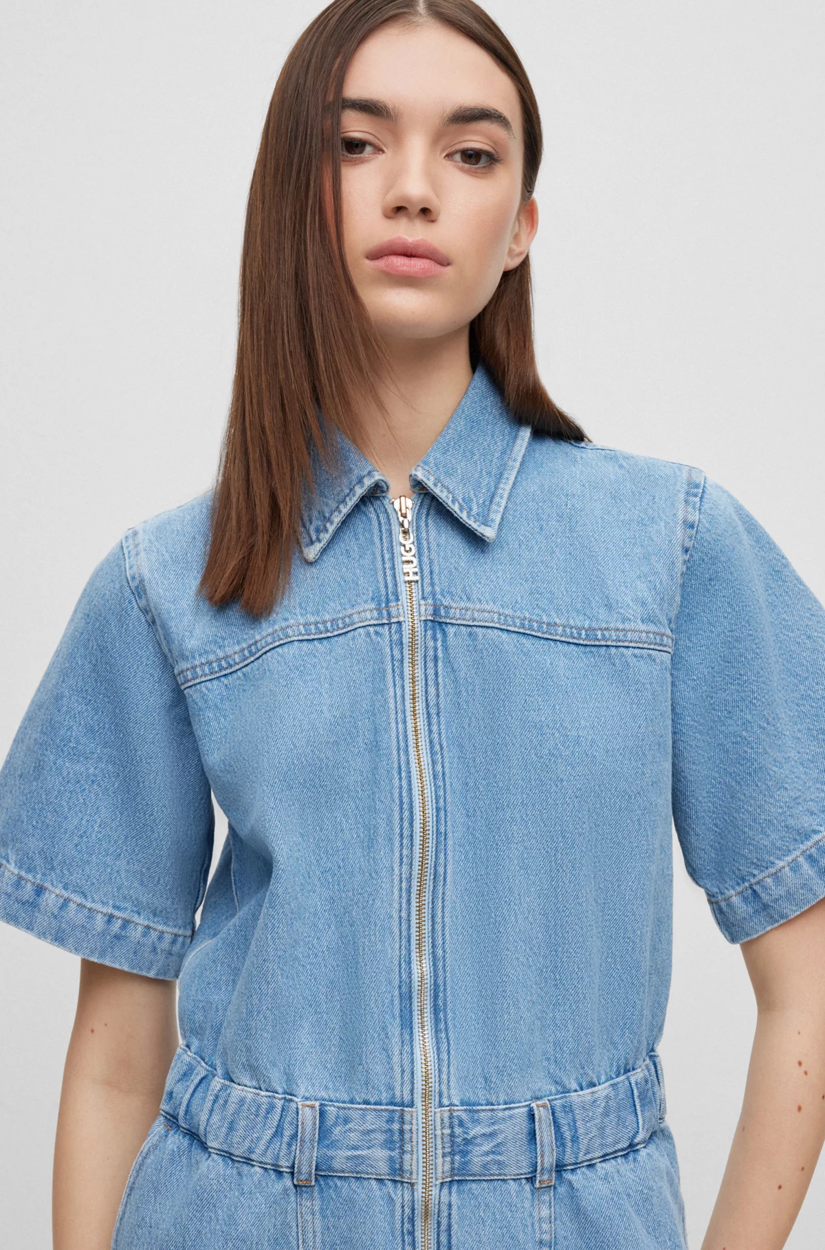 HUGO Zip-Up Cotton Denim Shirt Dress HUGO Zip-Up Cotton Denim Shirt Dress