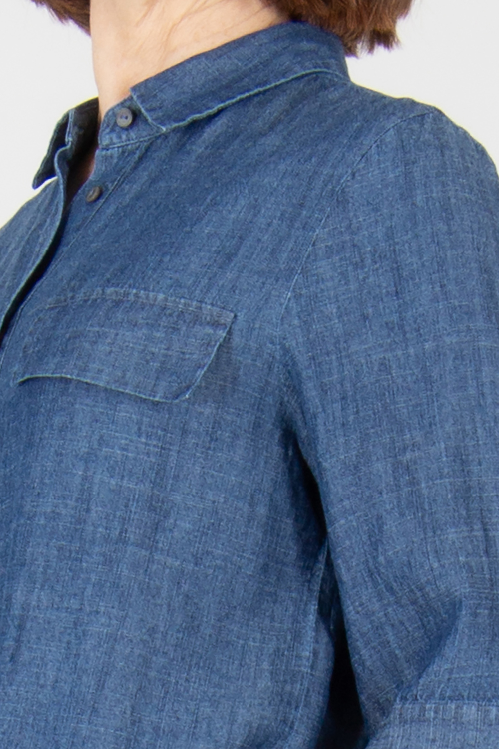 0039 ITALY Straight Fit Lyocell-Linen Denim Short-Sleeve Blouse