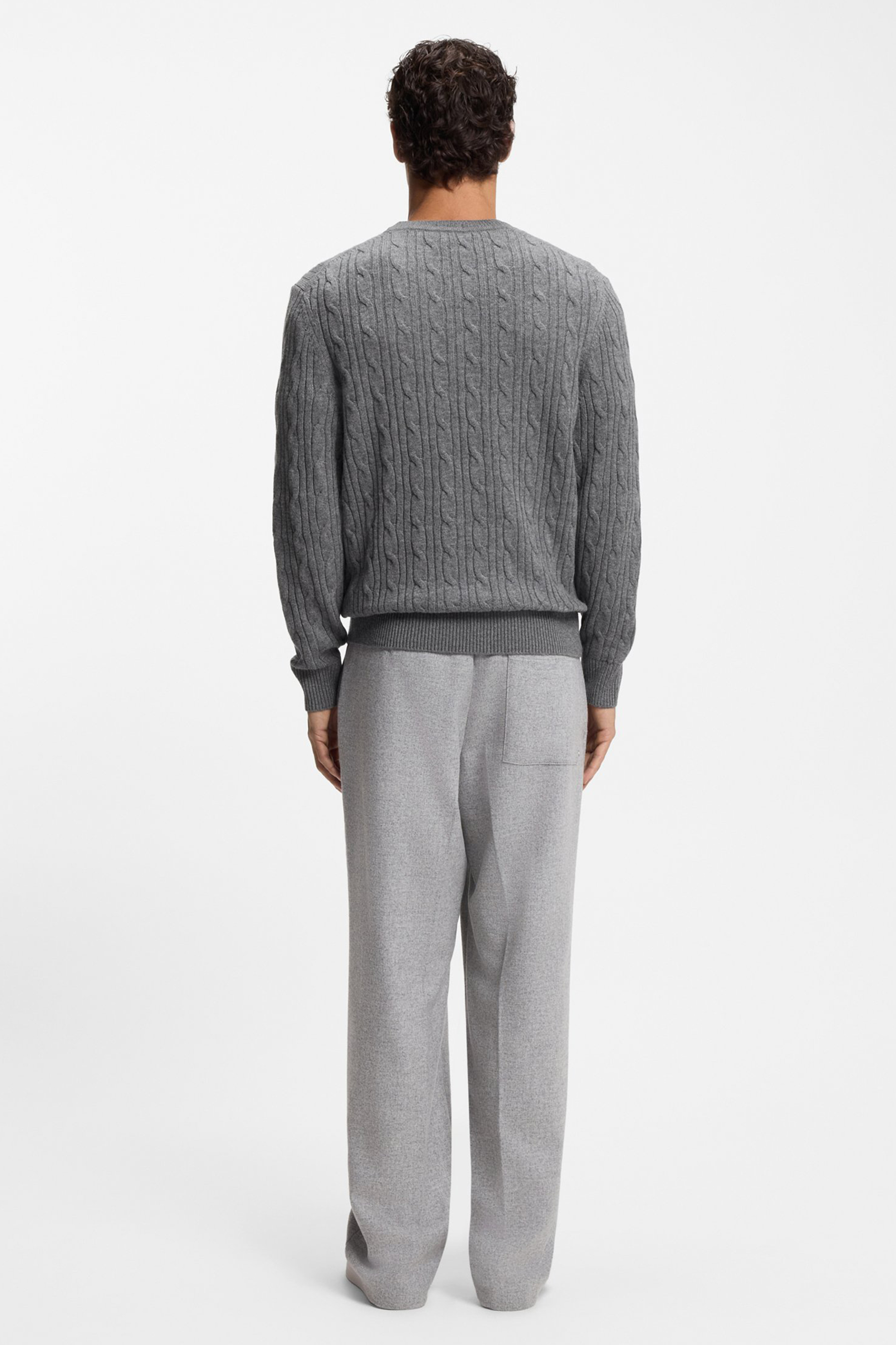 BOSS Regular Fit Cable Knit Virgin Wool-Cashmere Blend Crew Neck Sweater H-Hetico Strickwaren, Pullover, Erwachsener, Mann, Person