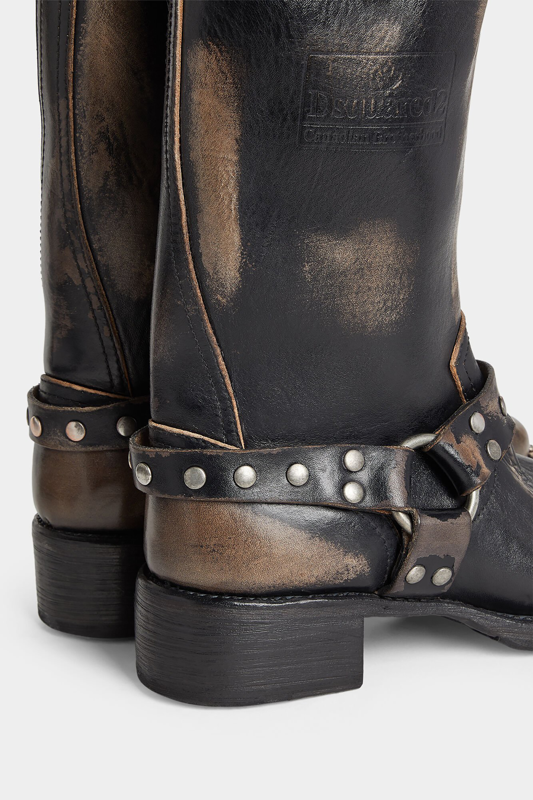 DSQUARED2 Distressed Leather Biker Boots Harley Stiefel, Kleidung, Schuhwerk