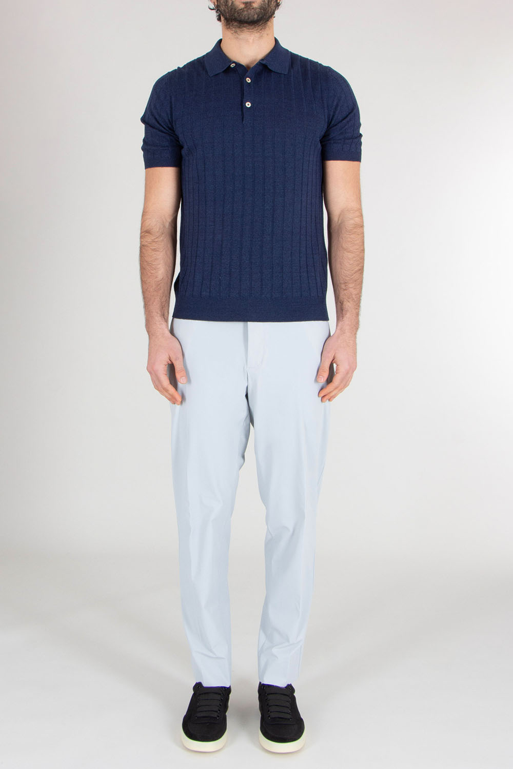 BOGLIOLI Regular Fit Stripe Structure Linen-Cotton Blend Knit Polo