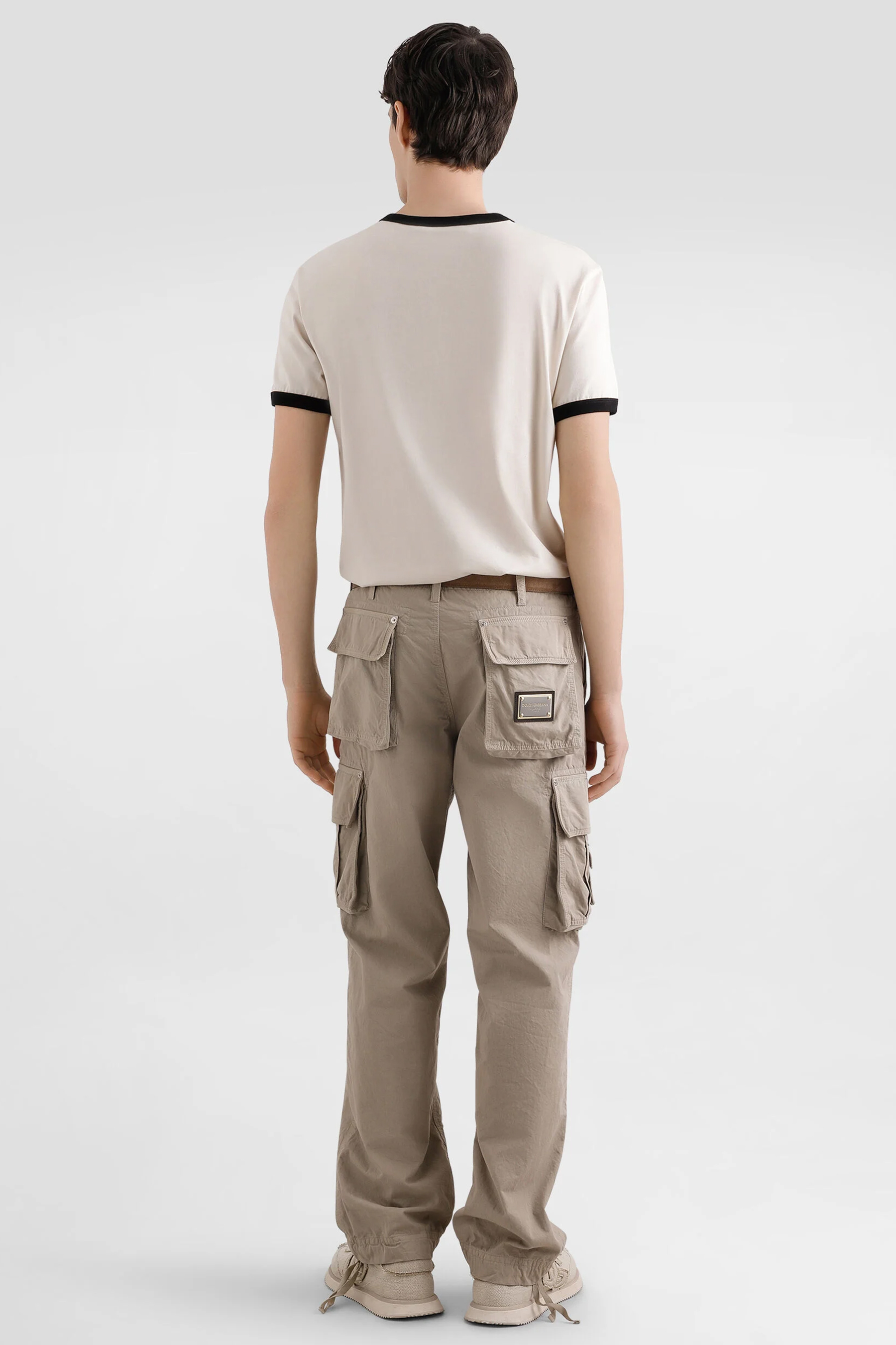 DOLCE & GABBANA Classic Fit Graphic Print Cotton Jersey T-Shirt Hosen, Khaki, Erwachsener, Mann, Person