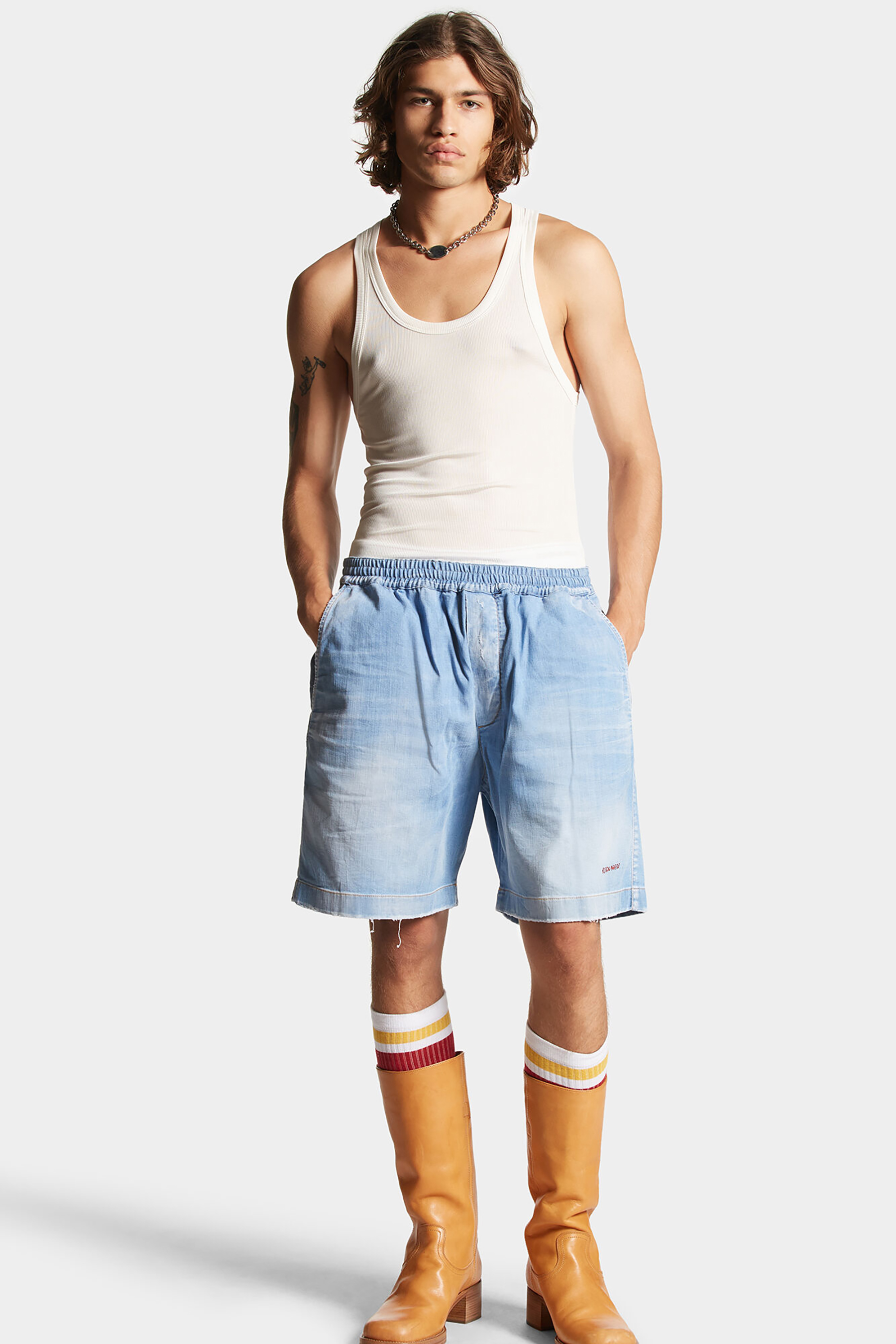 DSQUARED2 Light Wash Denim Stretch Boxer Shorts DSQUARED2 Light Wash Denim Stretch Boxer Shorts