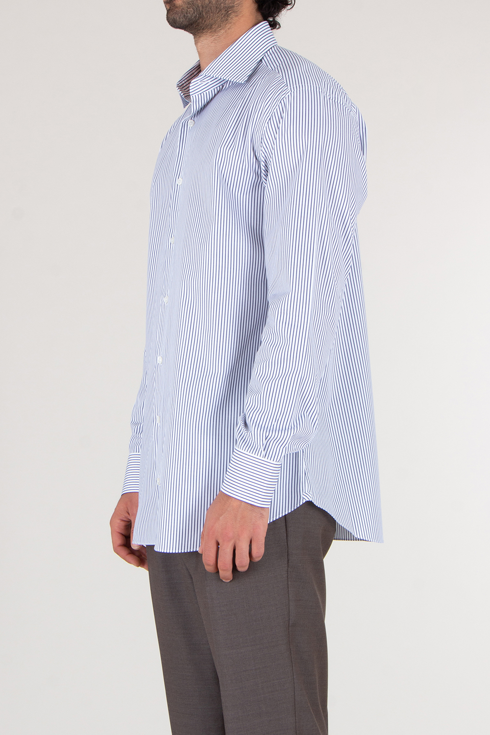 BRIONI Striped Cotton Shark Collar Shirt