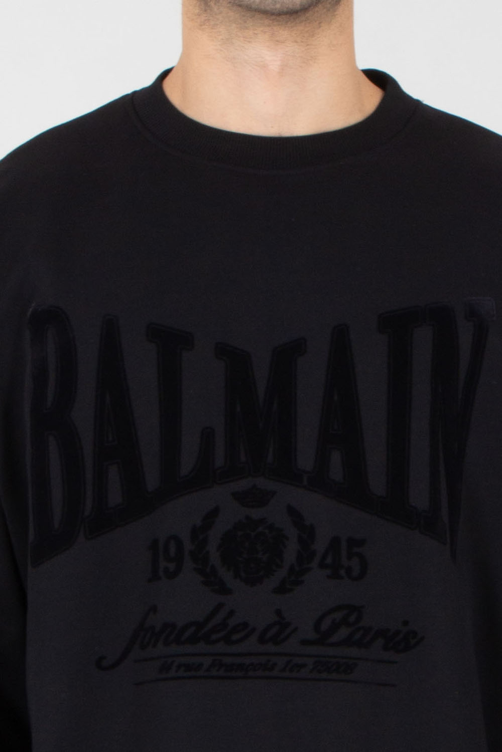 BALMAIN Relaxed Fit Flock Print Organic Cotton Jersey Sweatshirt