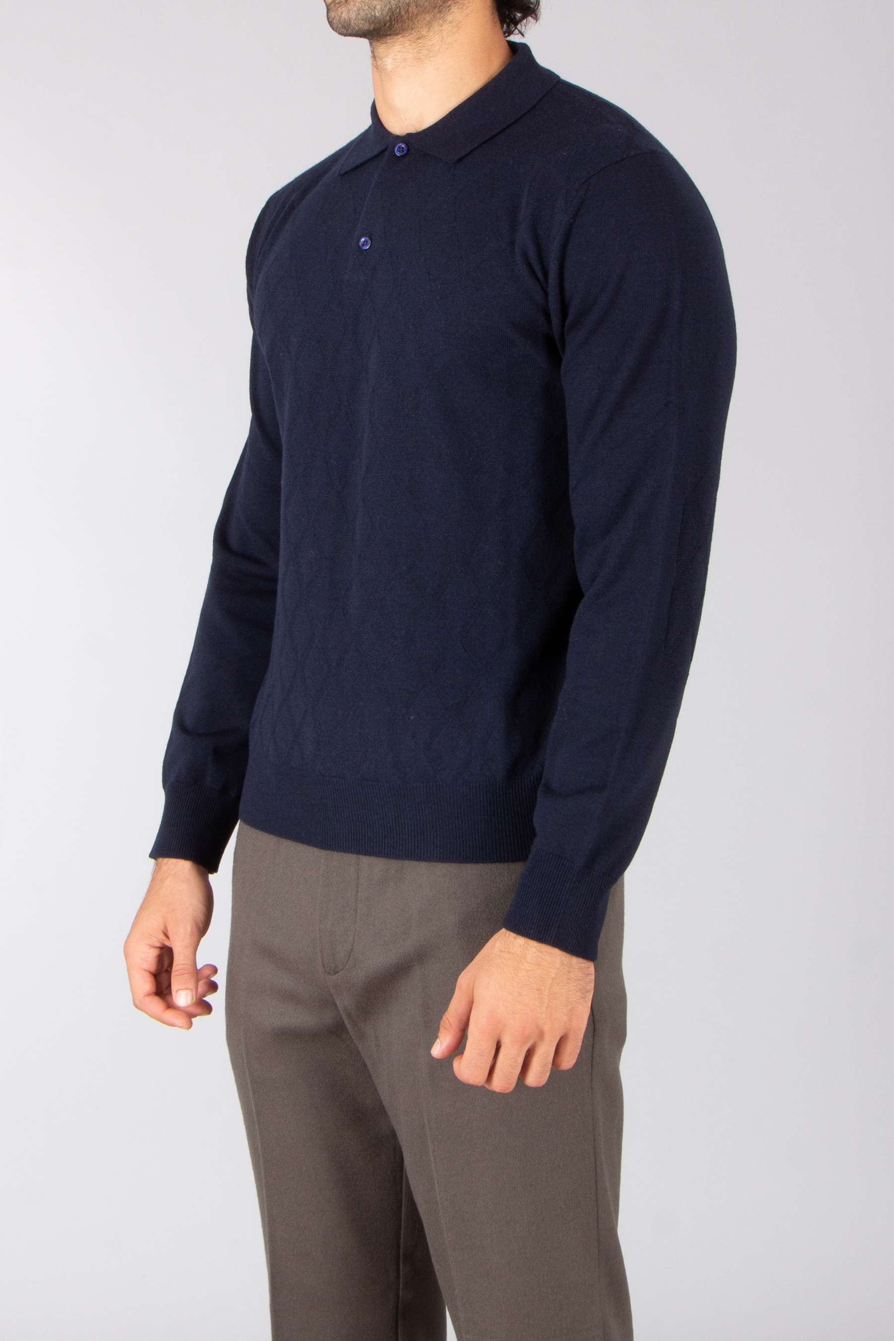 CANALI Regular Fit Structured Extrafine Wool Knit Polo Langarm, Ärmel, Pullover, Mann, Person