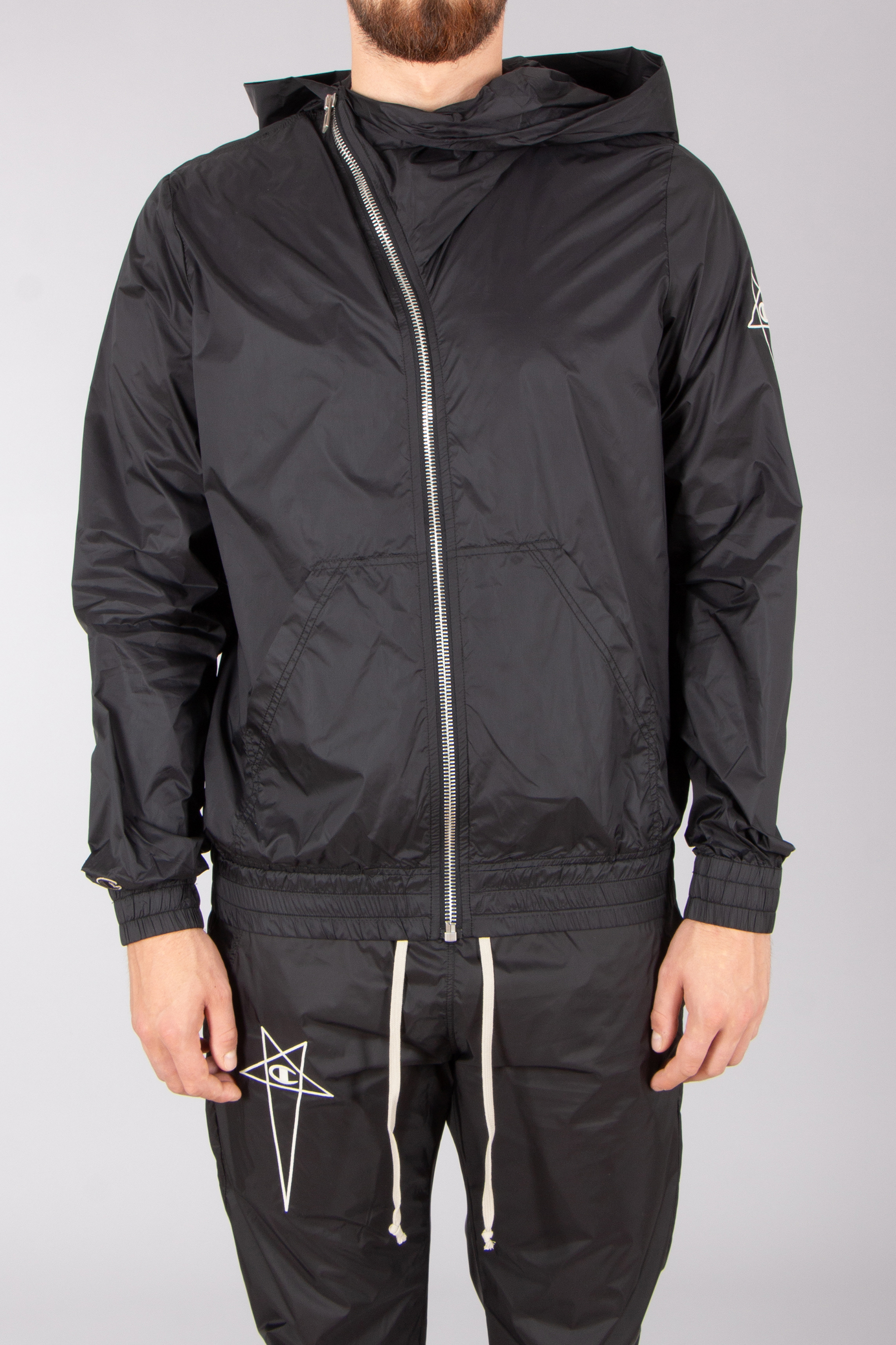 RICK OWENS DRKSHDW X Champion Recycled Nylon Zip-Up Mountain Hoodie RICK OWENS DRKSHDW X Champion Recycled Nylon Zip-Up Mountain Hoodie