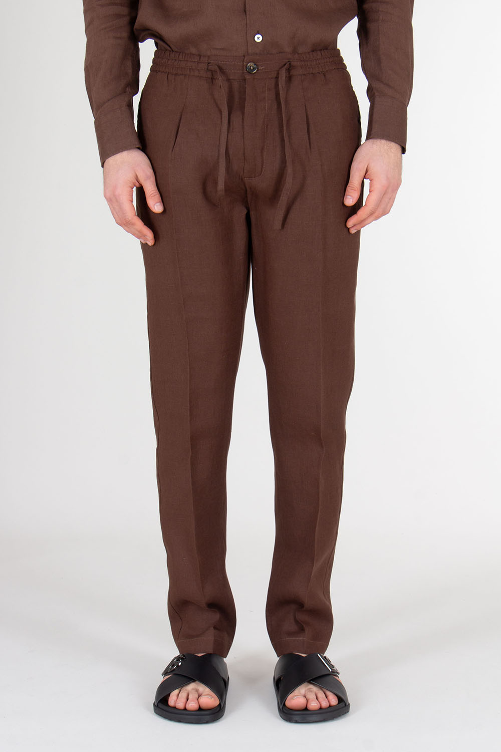 AURÉLIEN Slim Fit Linen Drawstring Trousers Seaside