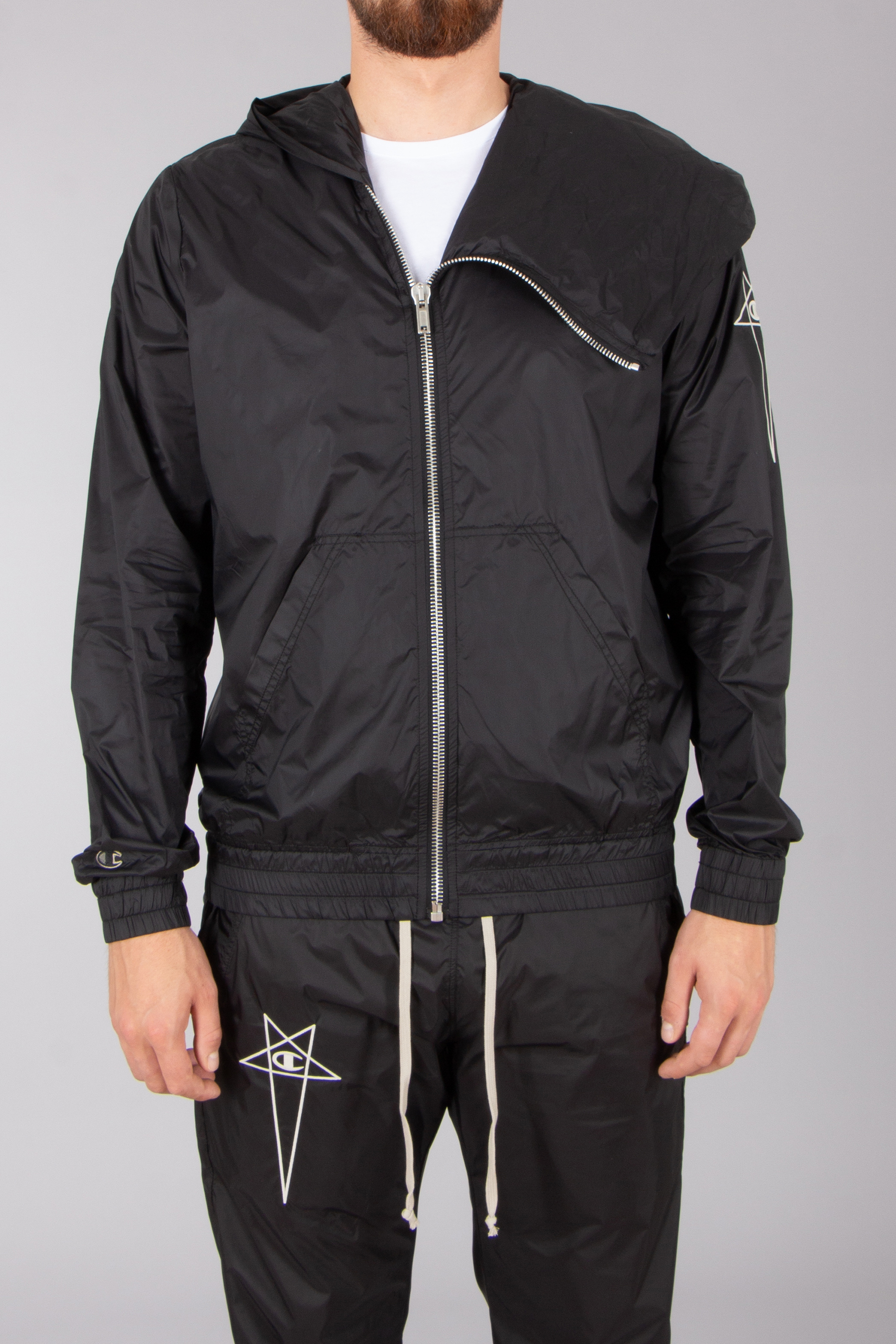 RICK OWENS DRKSHDW X Champion Recycled Nylon Zip-Up Mountain Hoodie RICK OWENS DRKSHDW X Champion Recycled Nylon Zip-Up Mountain Hoodie