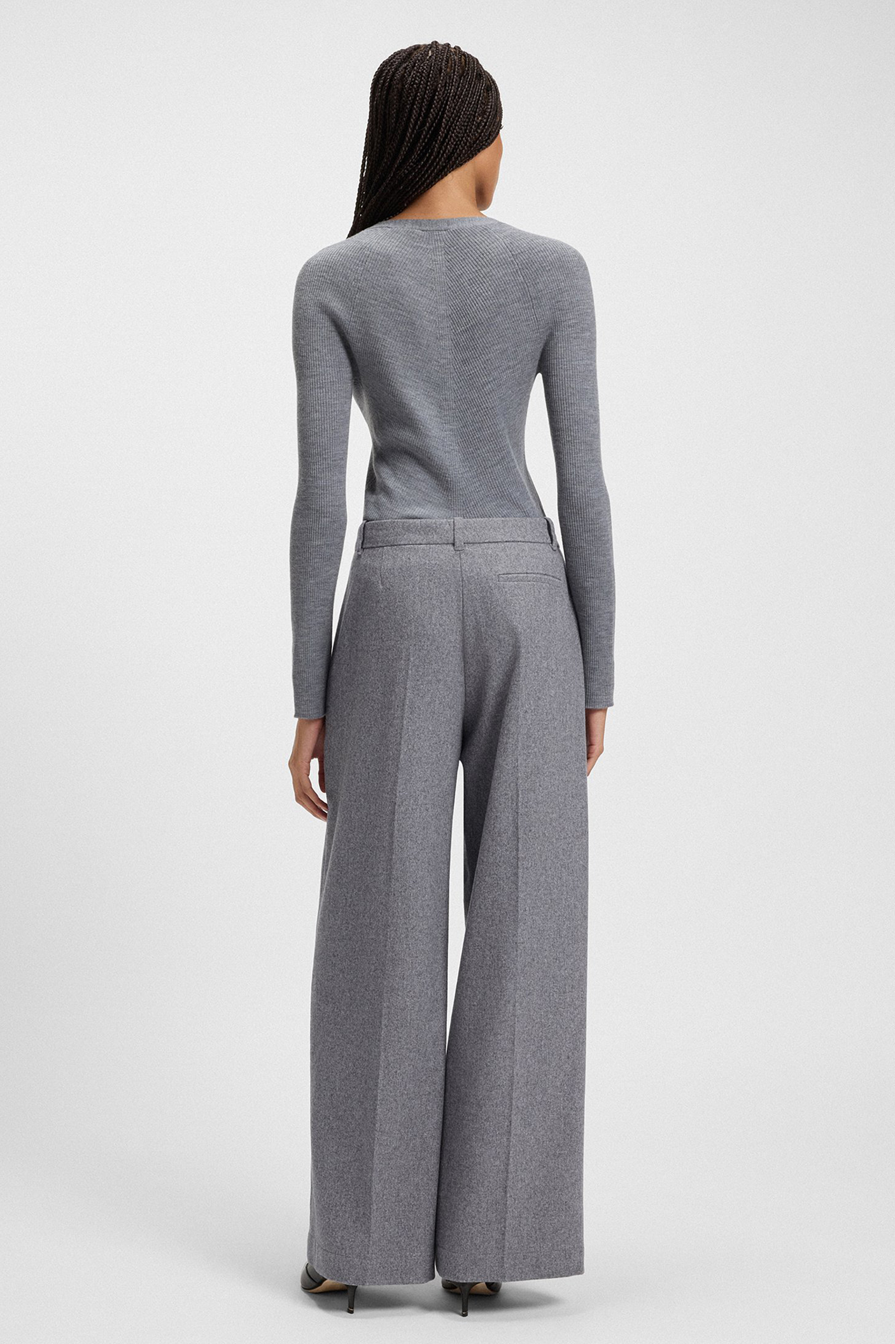 BOSS Extra Long Wide Leg Recycled Wool-Lyocell Blend Flannel Pants Tiana Hosen, Langarm, Erwachsener, Person, Frau