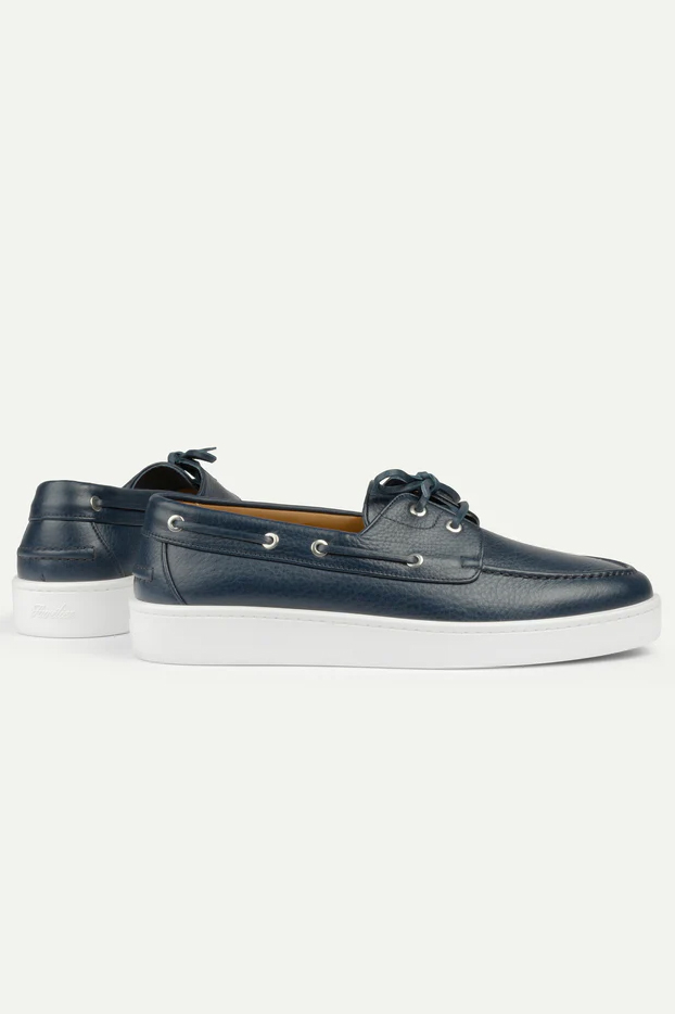 AURÉLIEN Navy Grain Boat Sneakers