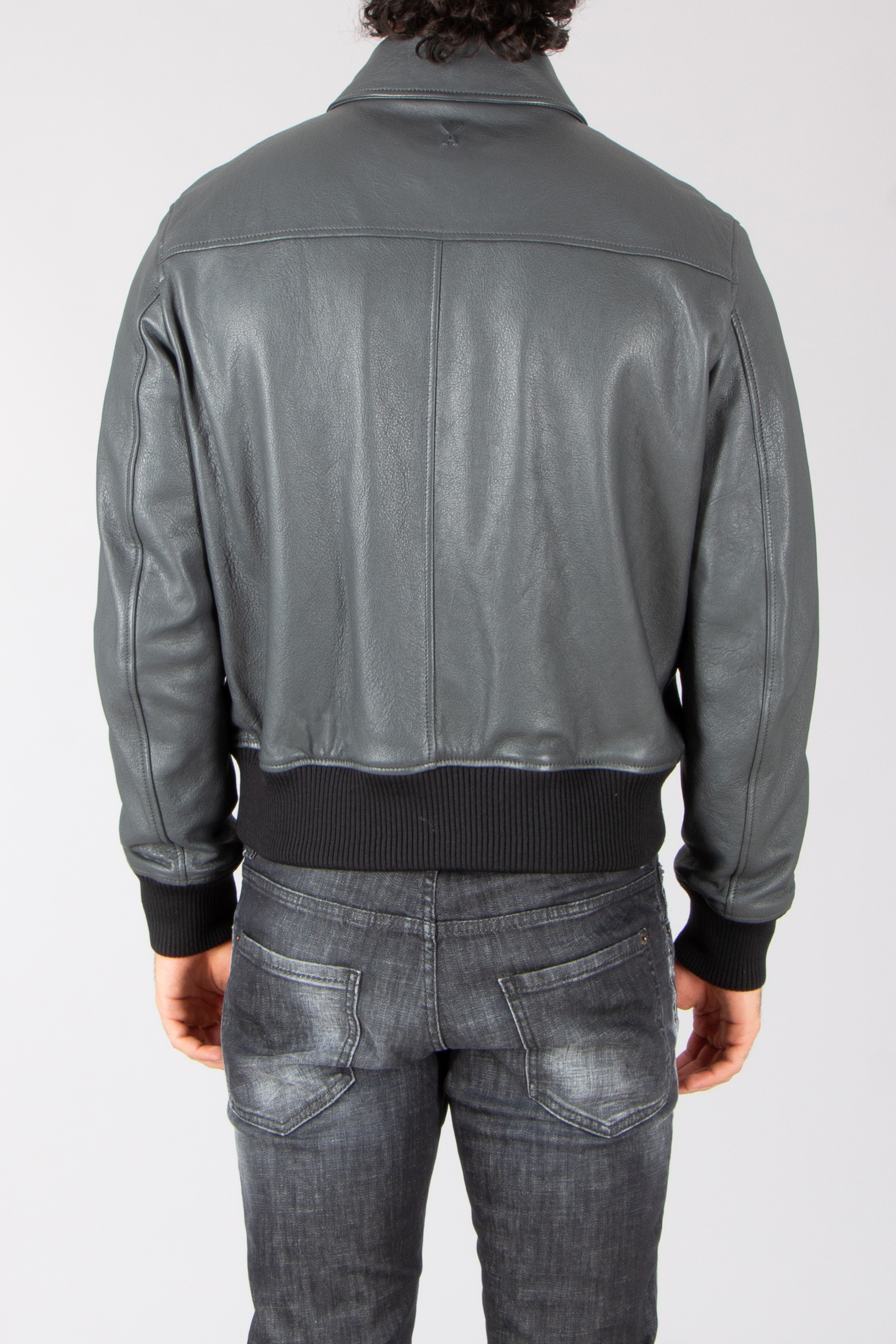 AMI PARIS Boxy Fit Lamb Leather Jacket Bekleidung, Mantel, Jacke, Jeans, Jacke aus Leder