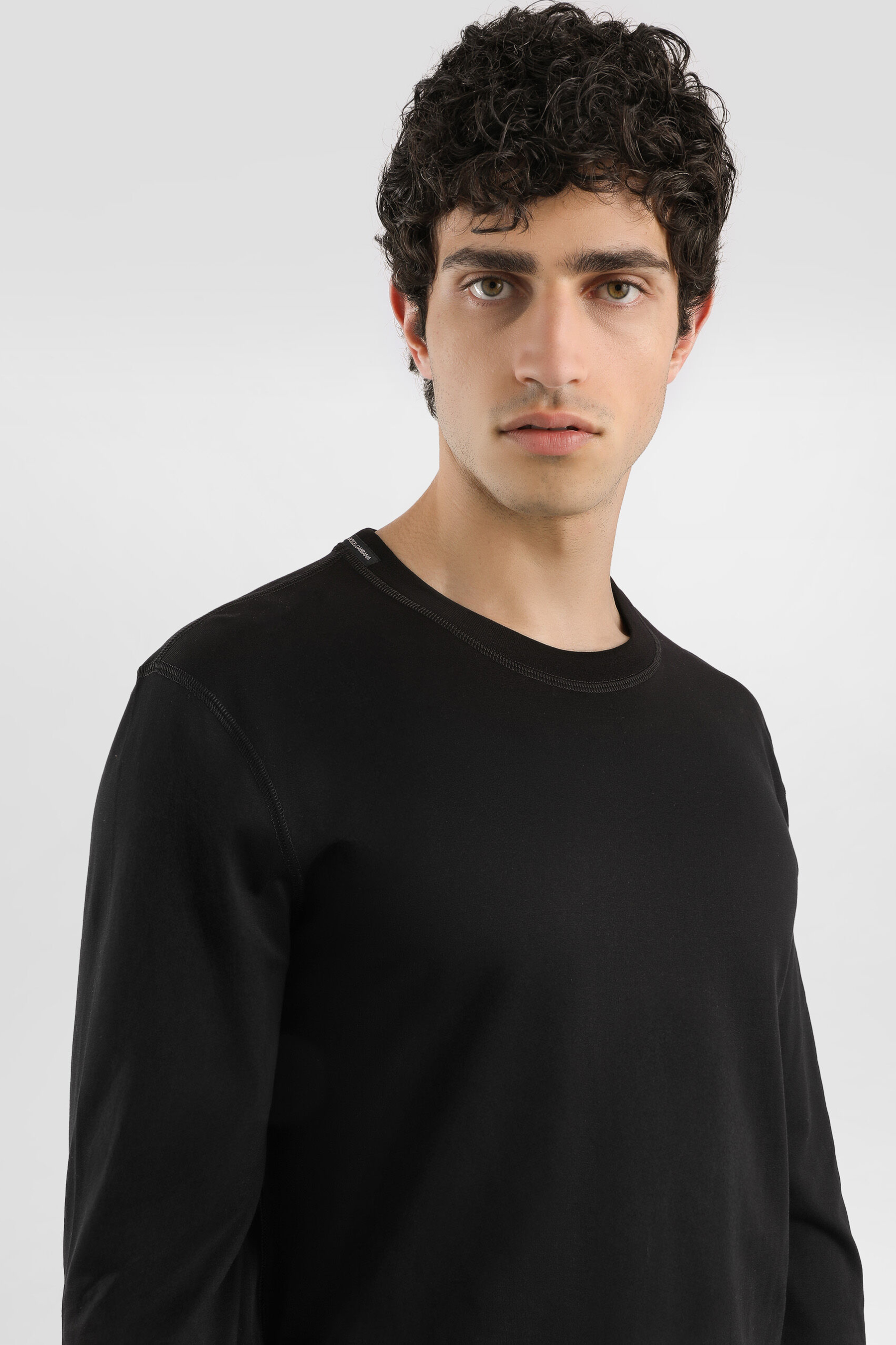 DOLCE & GABBANA Classic Fit Cotton Jersey Long-Sleeve T-Shirt Langarm, Ärmel, Kopf, Portrait, Hals