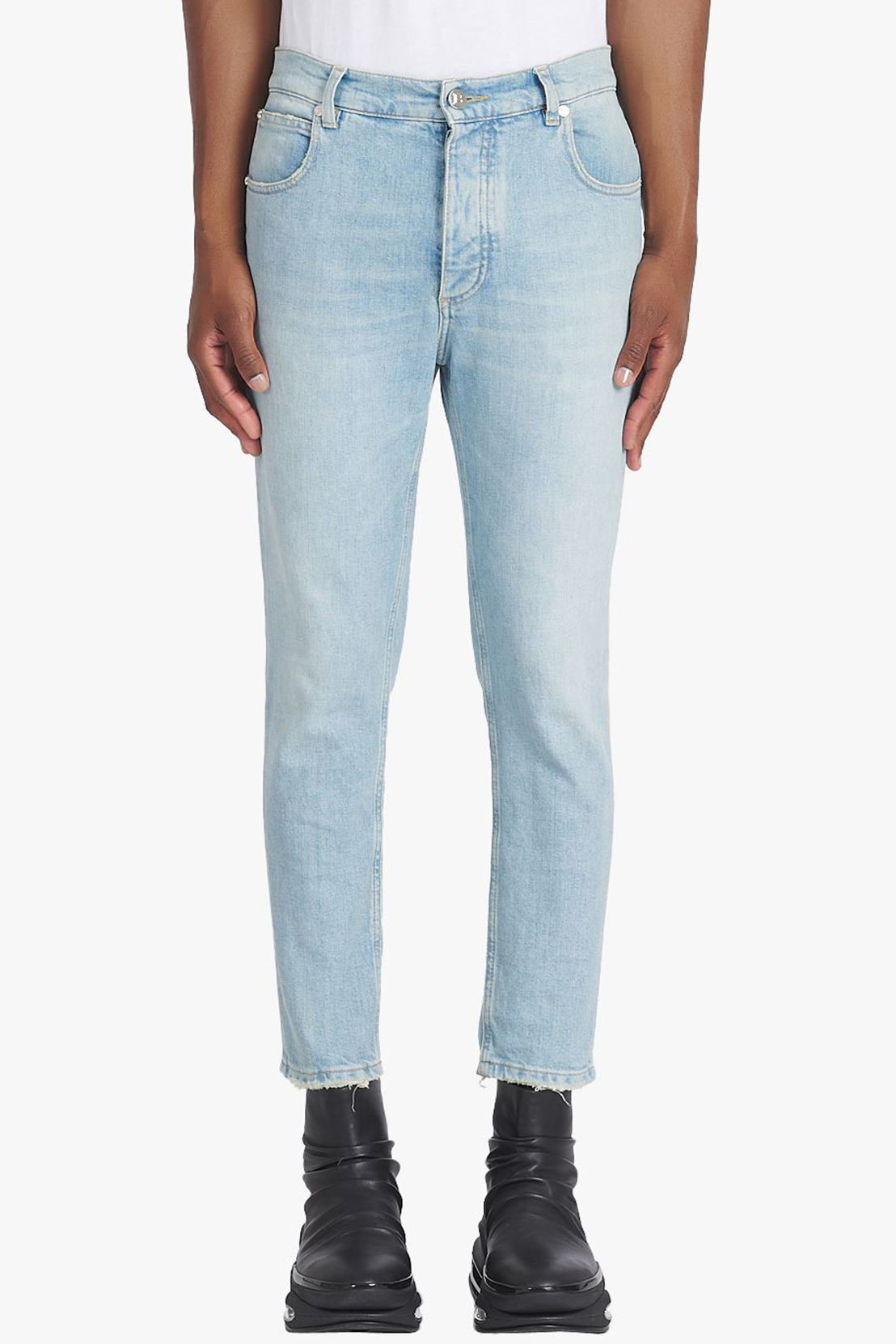 BALMAIN Stonewashed Cotton Stretch Denim Jeans BALMAIN Stonewashed Cotton Stretch Denim Jeans