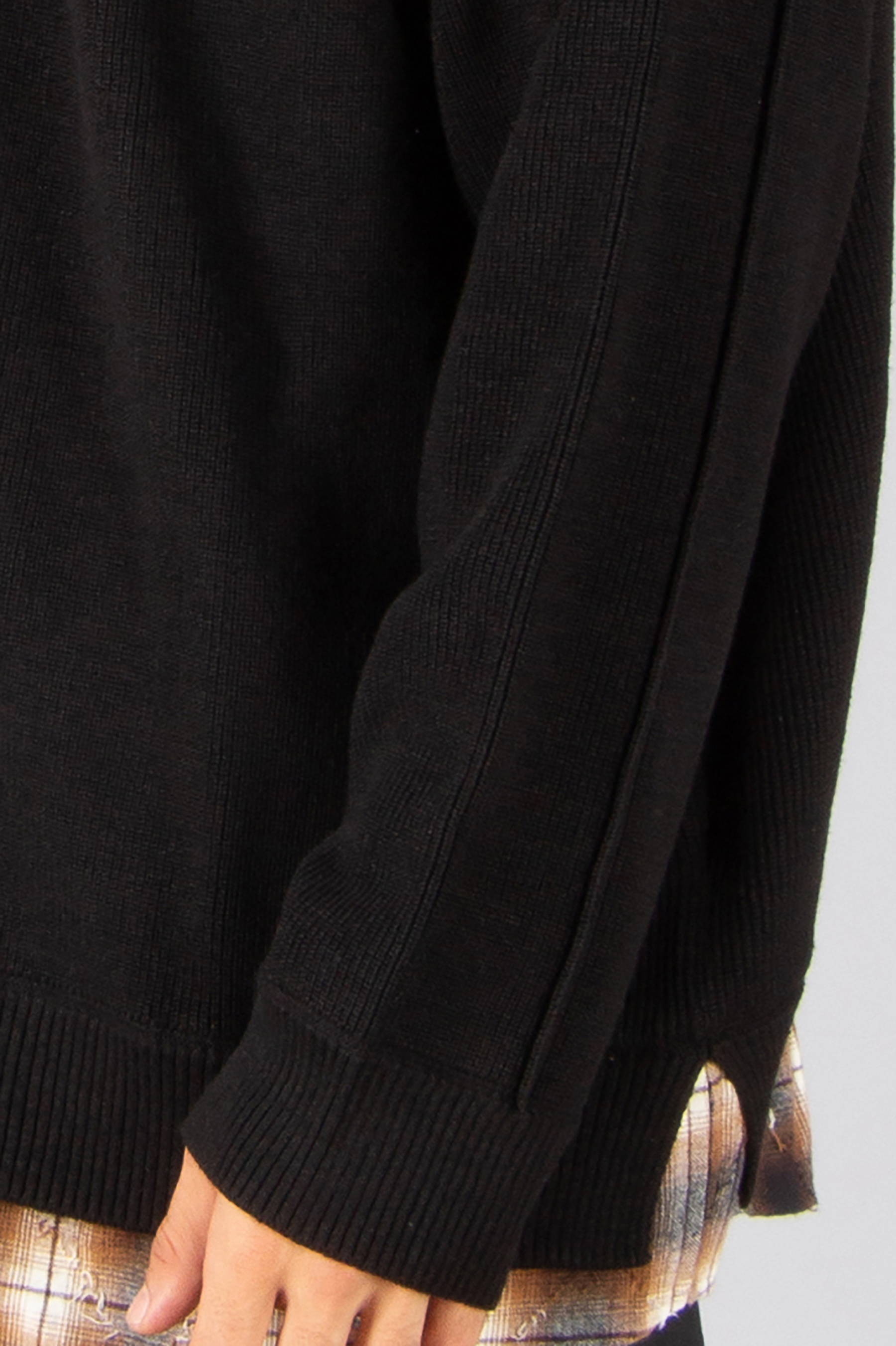 JUUN.J Loose Fit Checked Flannel Shirt Layered Ribbed Bast Fiber-Wool Blend Cardigan Langarm, Ärmel, Strickwaren, Pullover, Person
