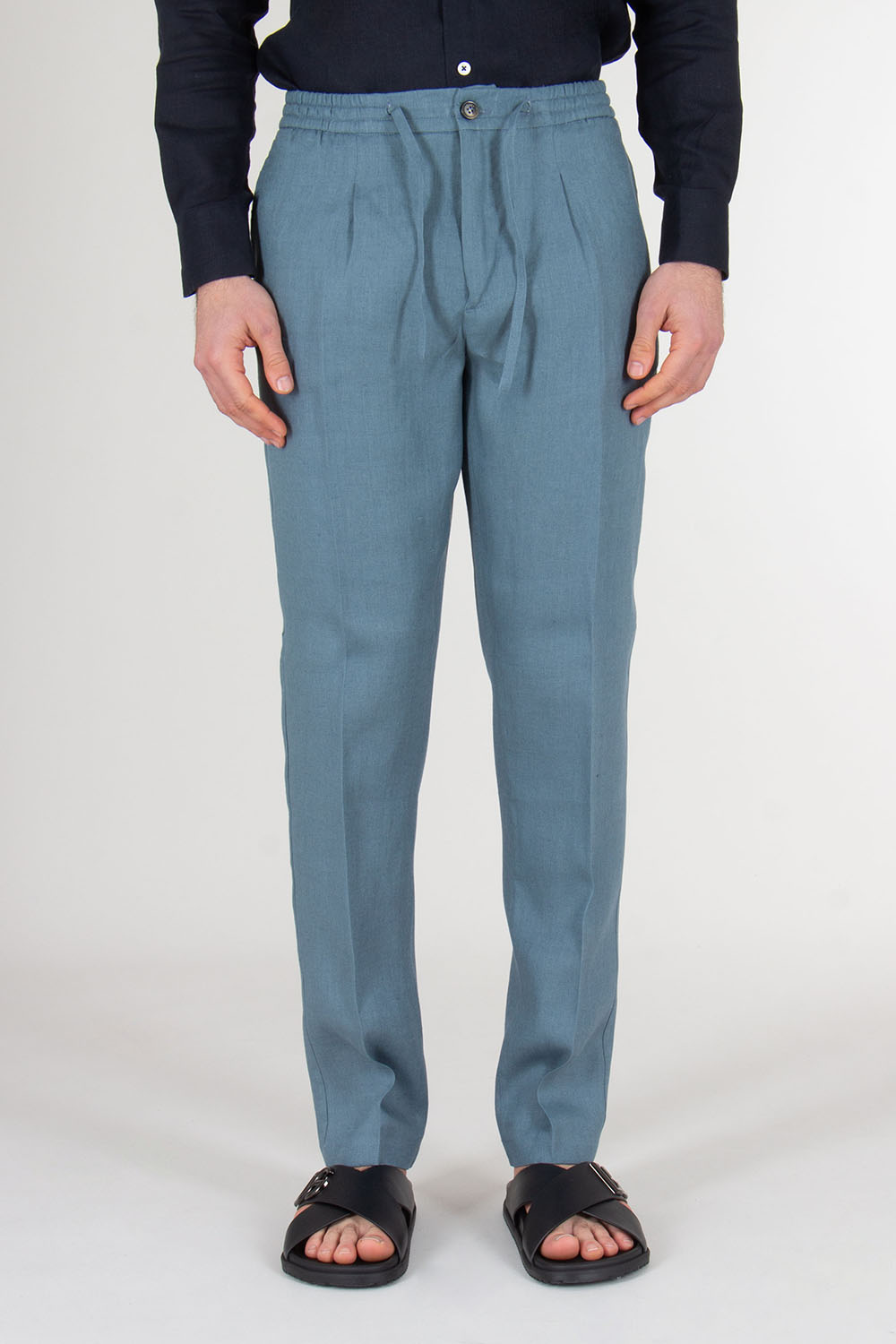 AURÉLIEN Slim Fit Linen Drawstring Trousers Seaside