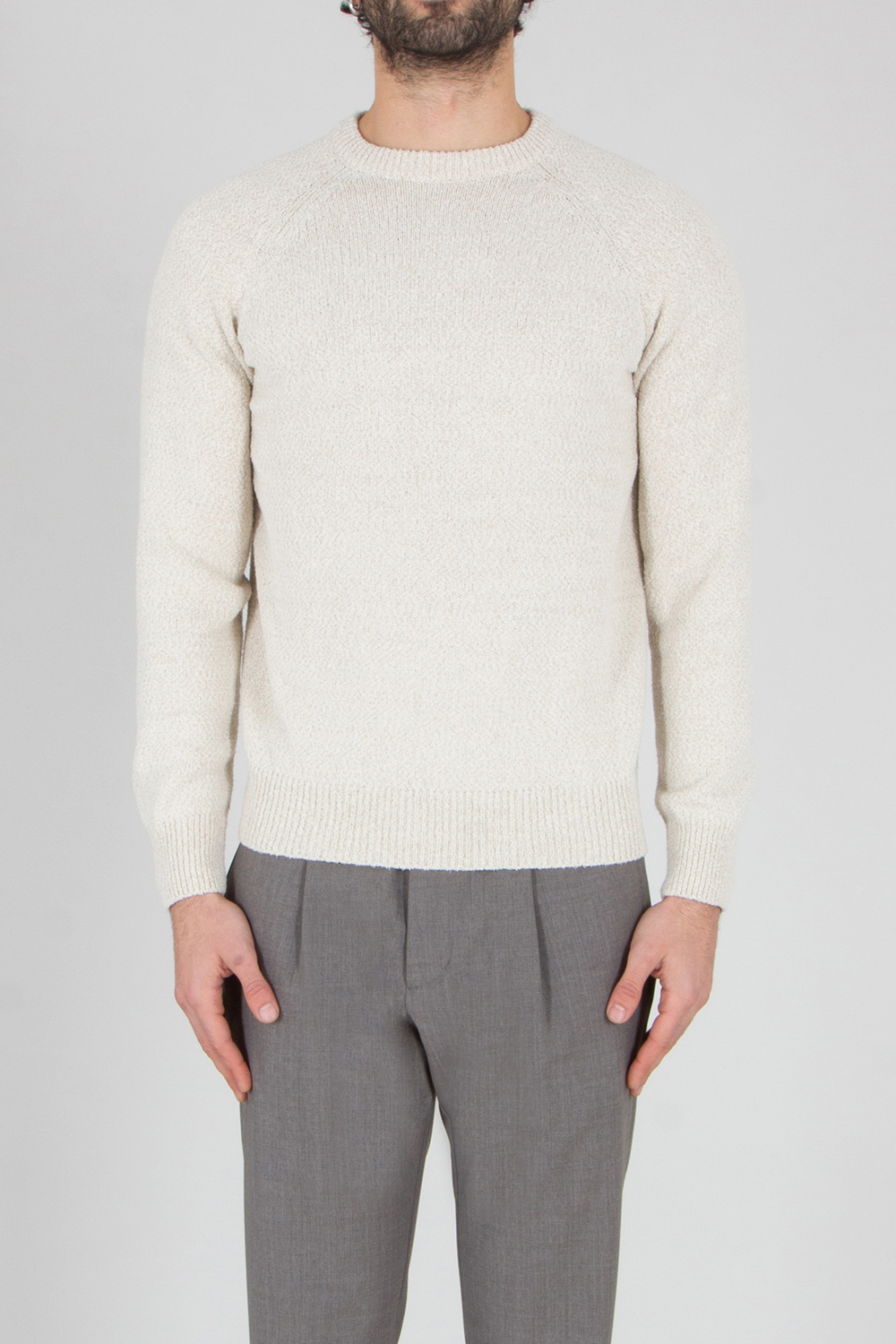 AGNONA Regular Fit Structured Silk-Linen Blend Crew Neck Sweater