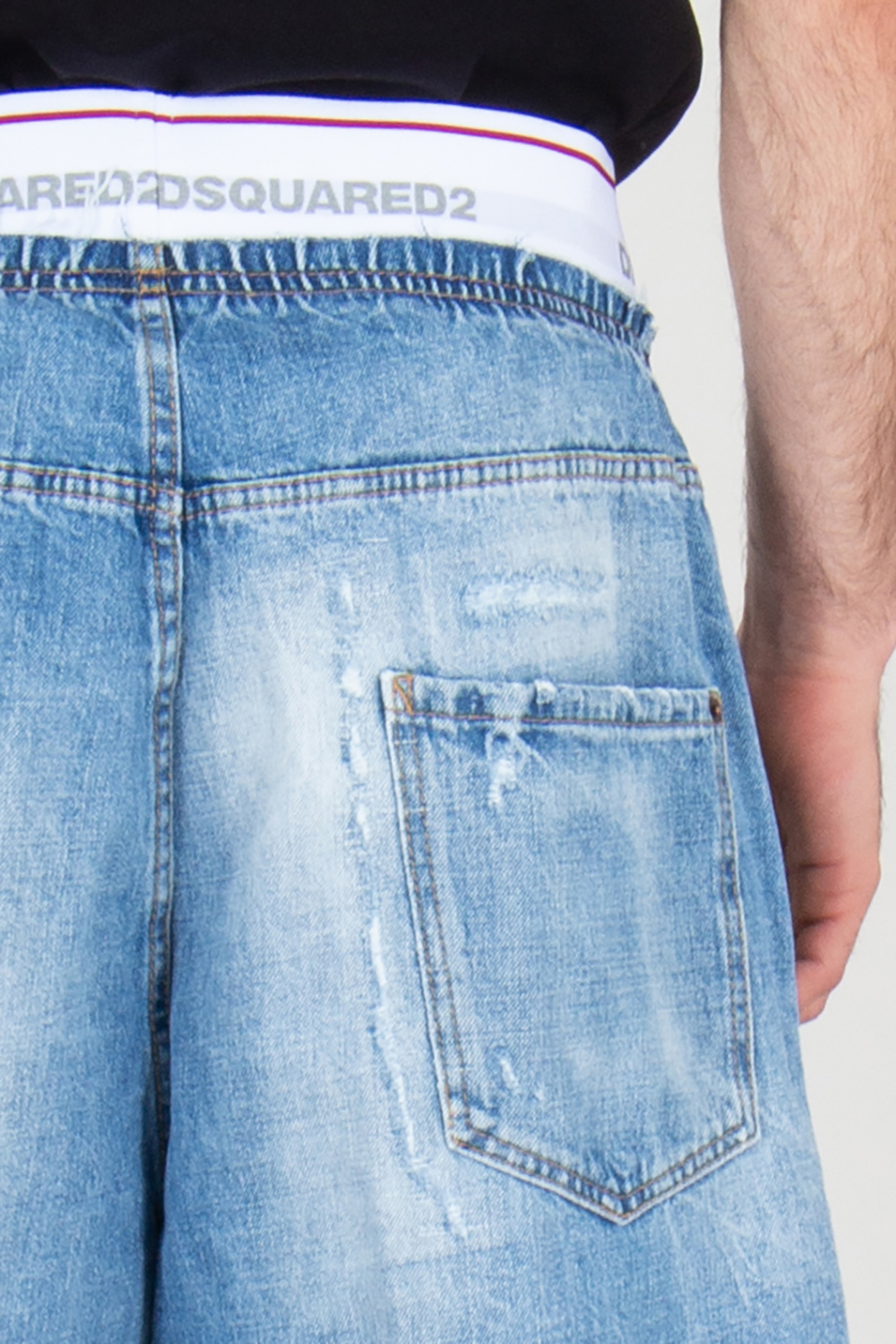 DSQUARED2 Relaxed Fit Distressed Denim Surfer Shorts 