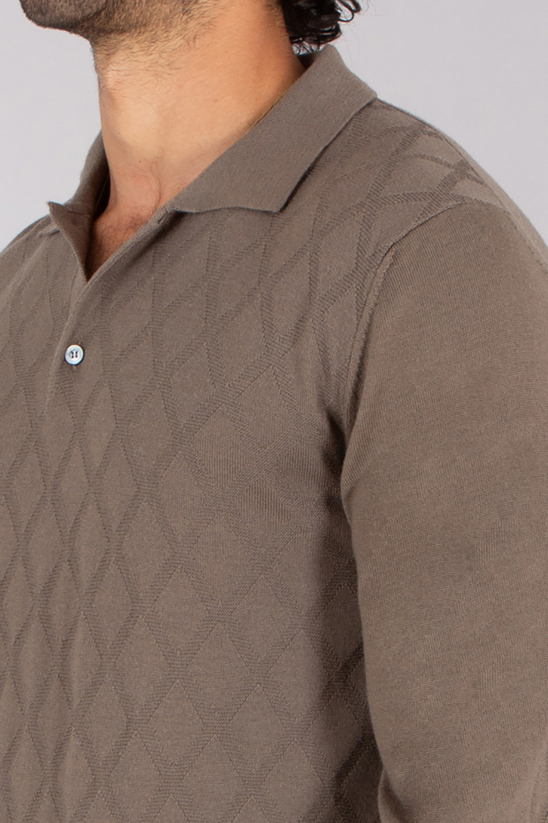 CANALI Regular Fit Structured Extrafine Wool Knit Polo Hemd, Leinen, Langarm, Mann, Person