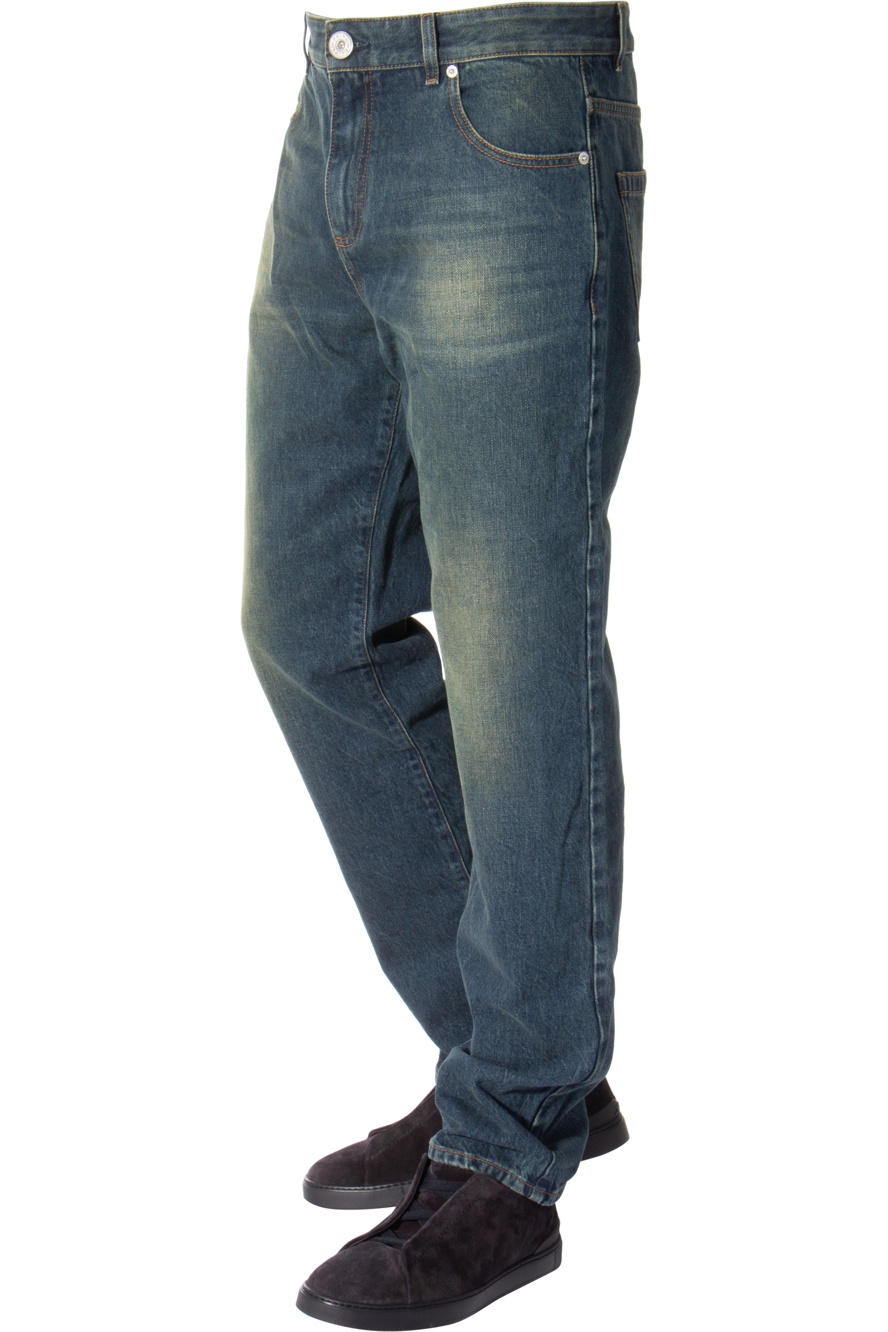 BALMAIN Straight Cut Cotton Denim Jeans