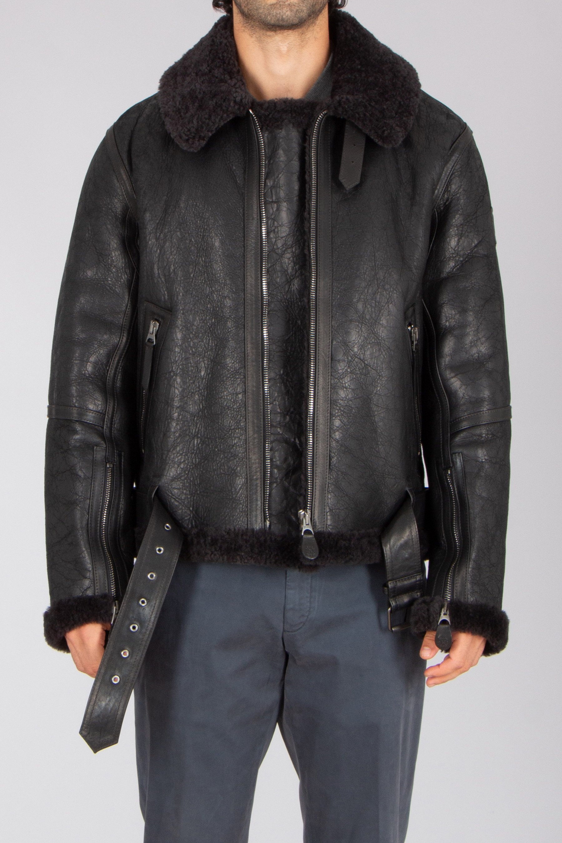 BELSTAFF Casual Fit Aviator Shearling Jacket Wilder Bekleidung, Mantel, Jacke, Jacke aus Leder
