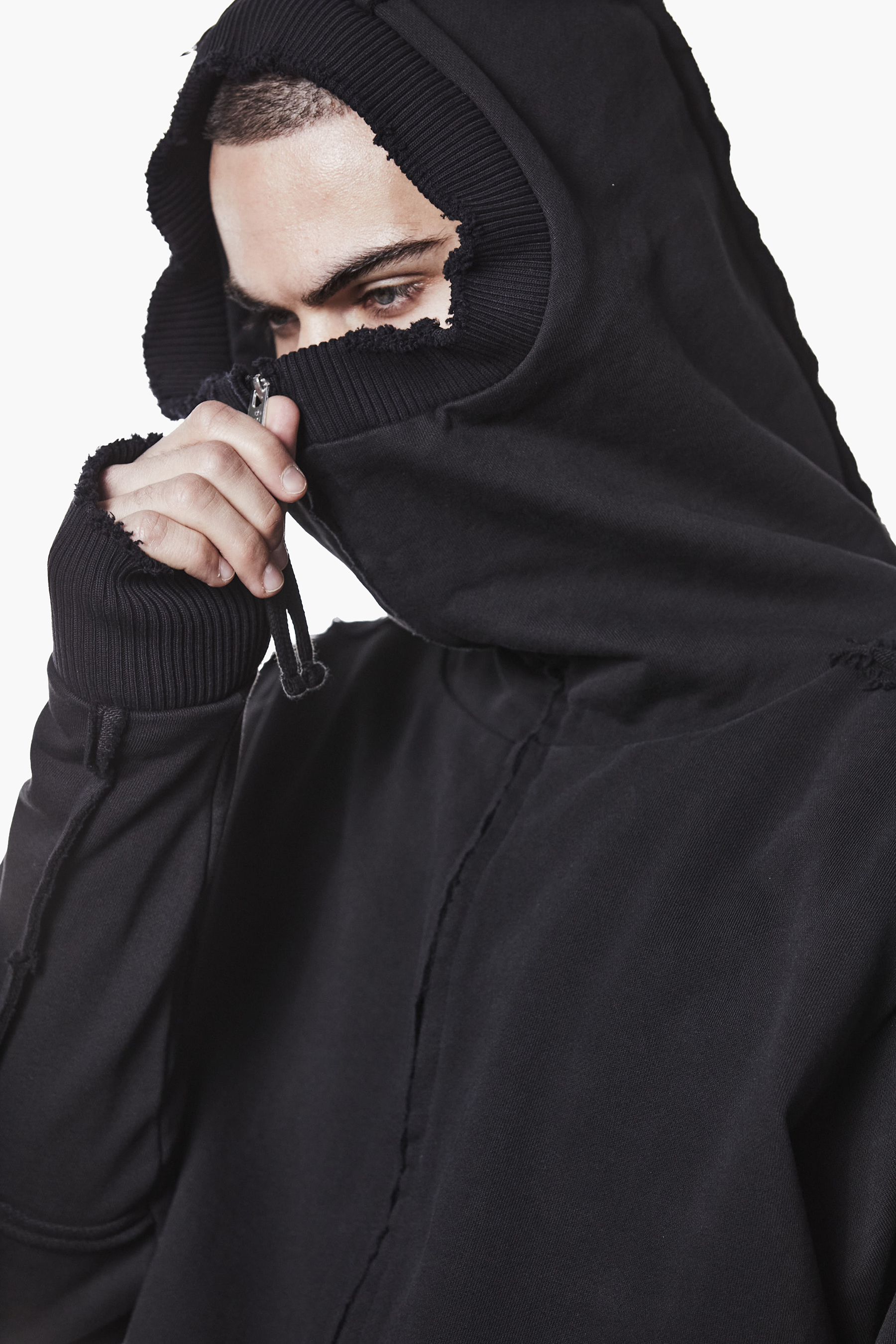 THOM KROM Relaxed Fit Long Cotton French Terry Zip-Up Hoodie Kapuze, Modisch, Kapuzenpulli, Pullover, Mantel