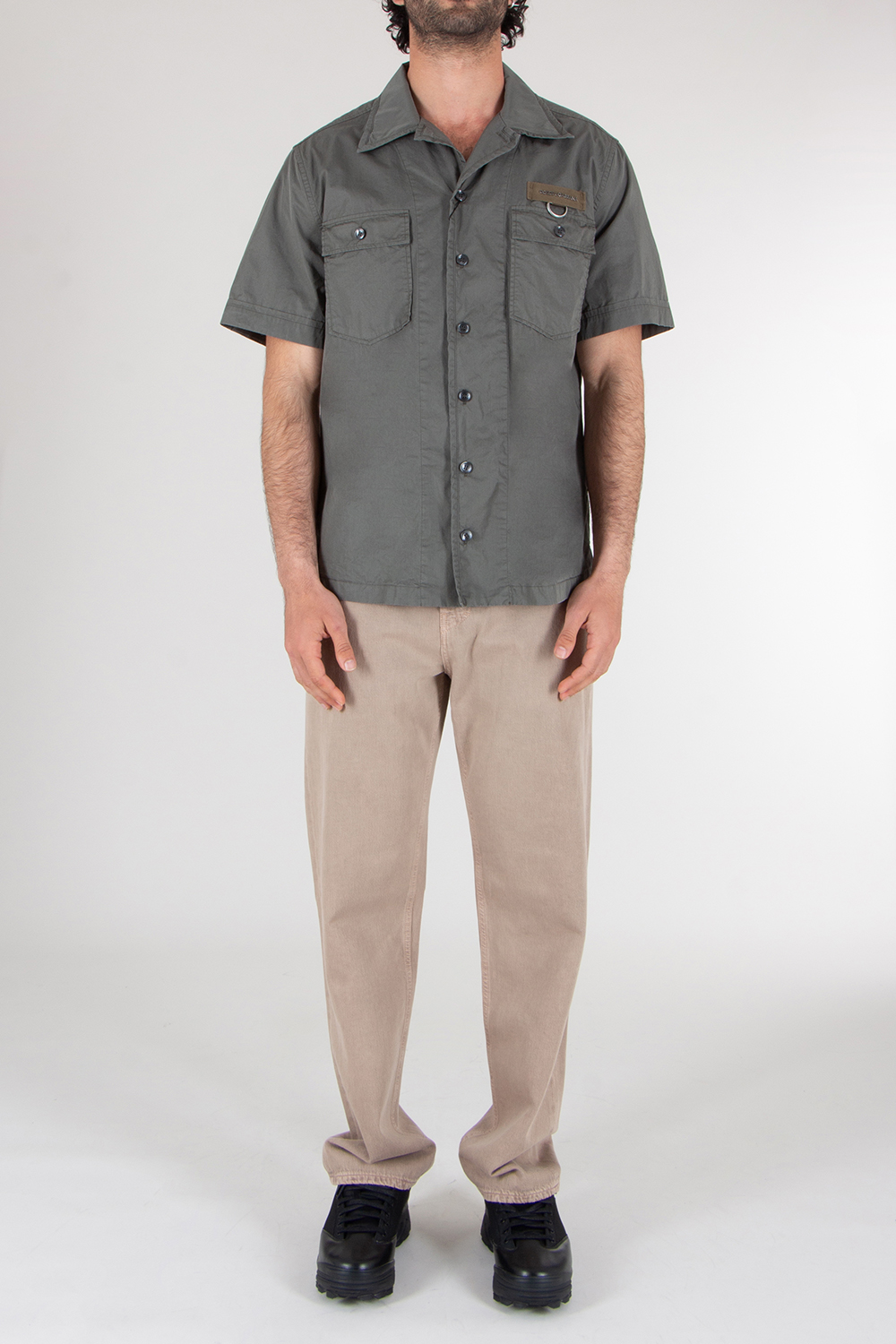 DOLCE & GABBANA Relaxed Fit  Short Sleeve Cotton Poplin Cargo Shirt