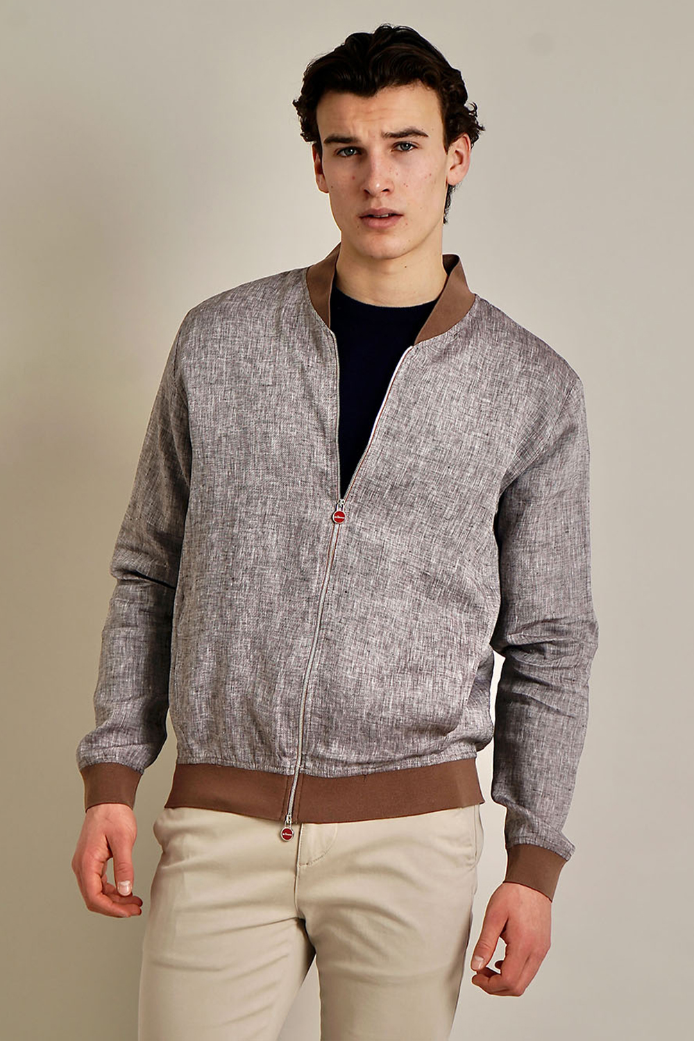 KITON Regular Fit Linen Bomber Jacket