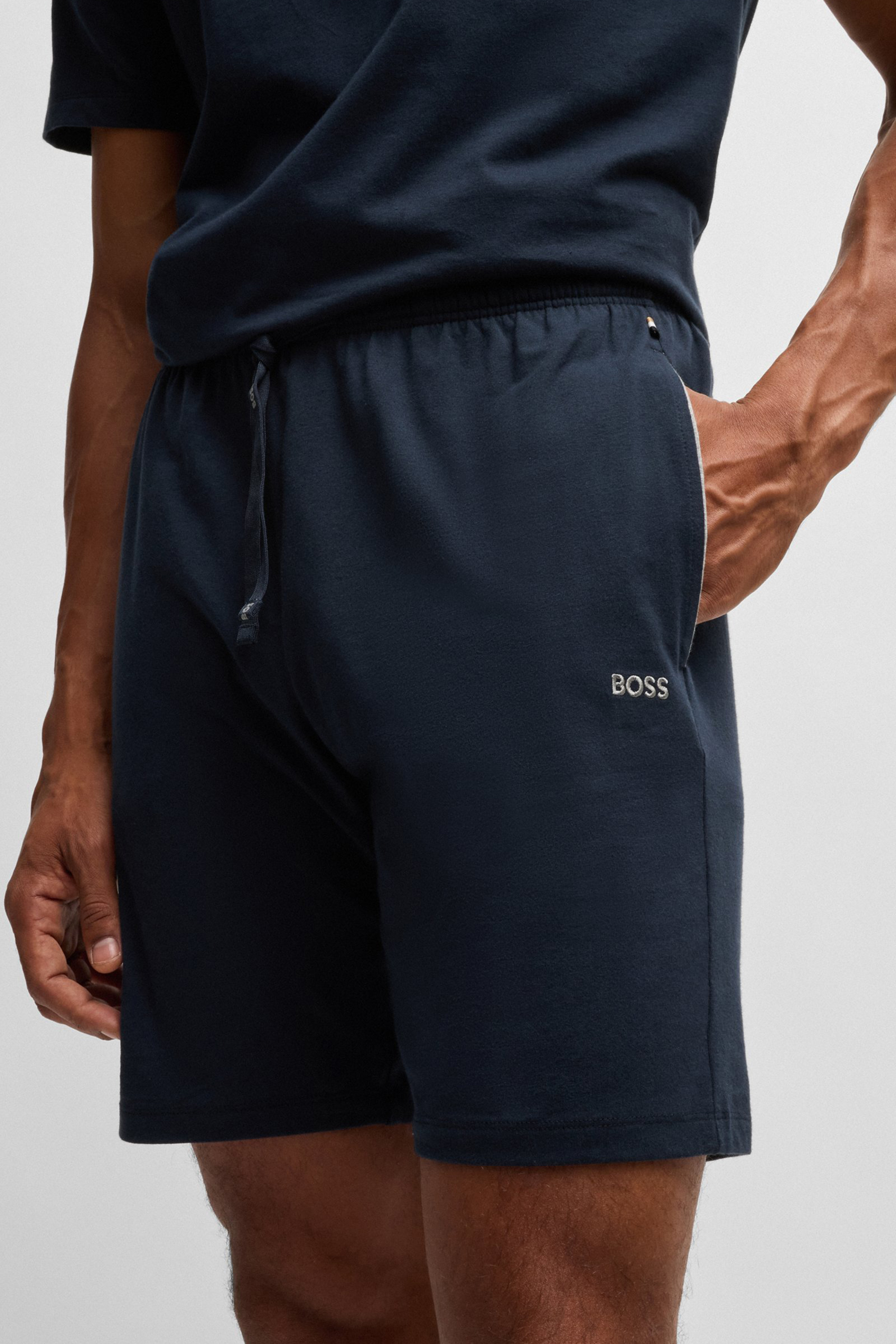 BOSS Regular Fit Embroidered Stretch Cotton Jersey Mix&Match Shorts