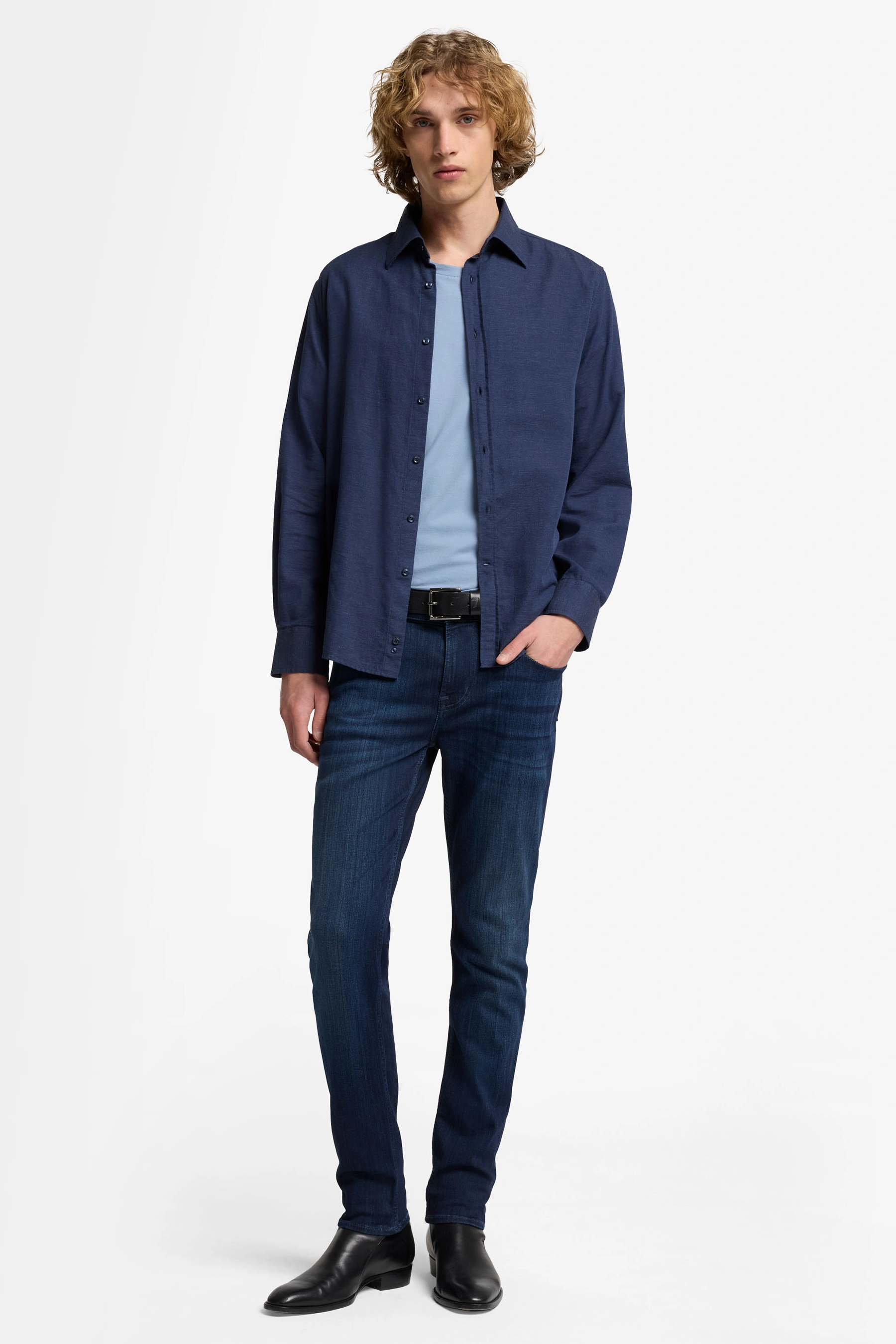 7 FOR ALL MANKIND Slim Tapered Fit Luxe Performance Plus Deep Blue Denim Jeans Slimmy Tapered Hosen, Mantel, Blazer, Jacke, Gürtel