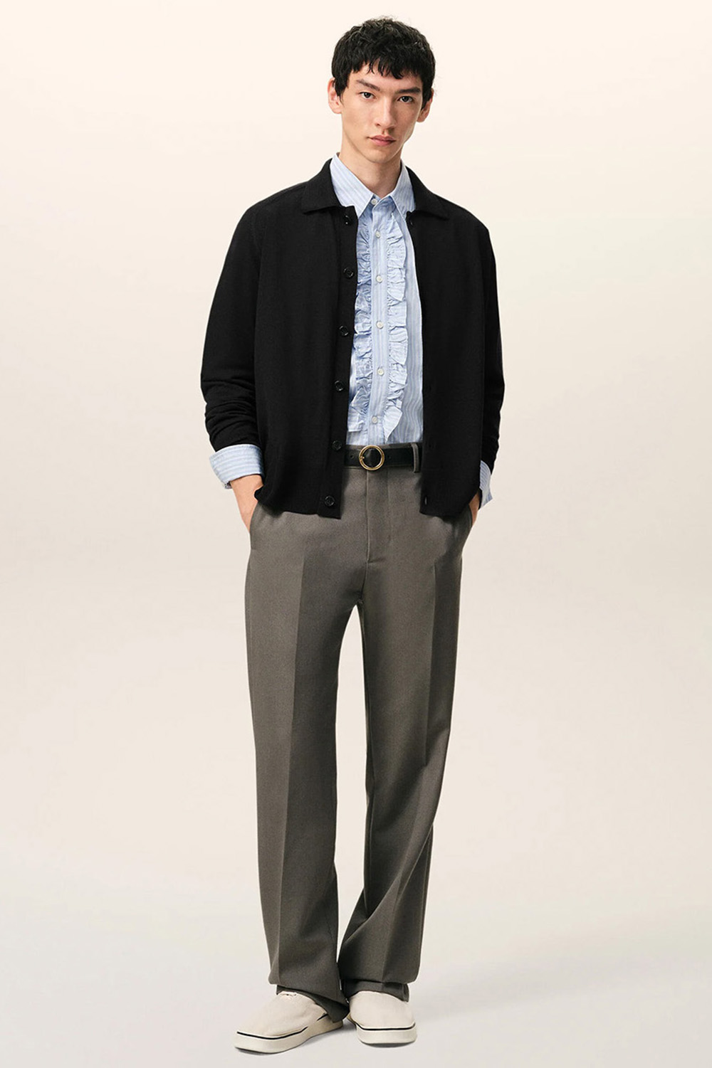 AMI PARIS Fine Wool Shirt Collar Cardigan 