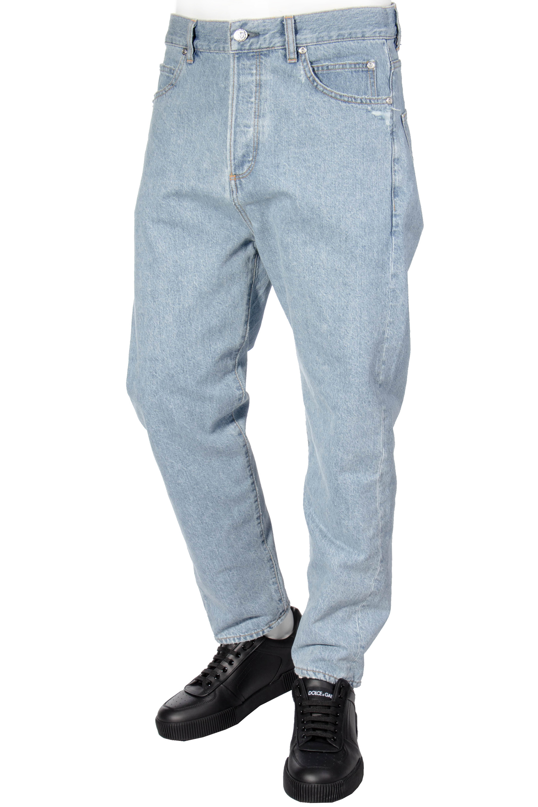 BALMAIN Straight Fit Cotton Denim Jeans 